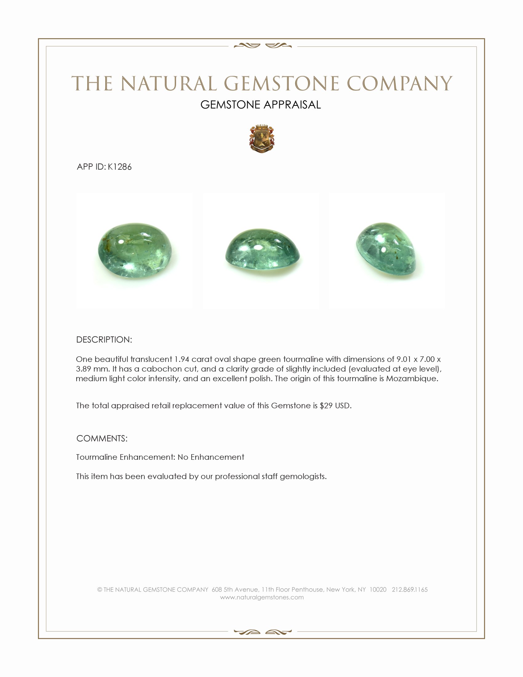 1.94 Ct. Cabochon Tourmaline from Mozambique