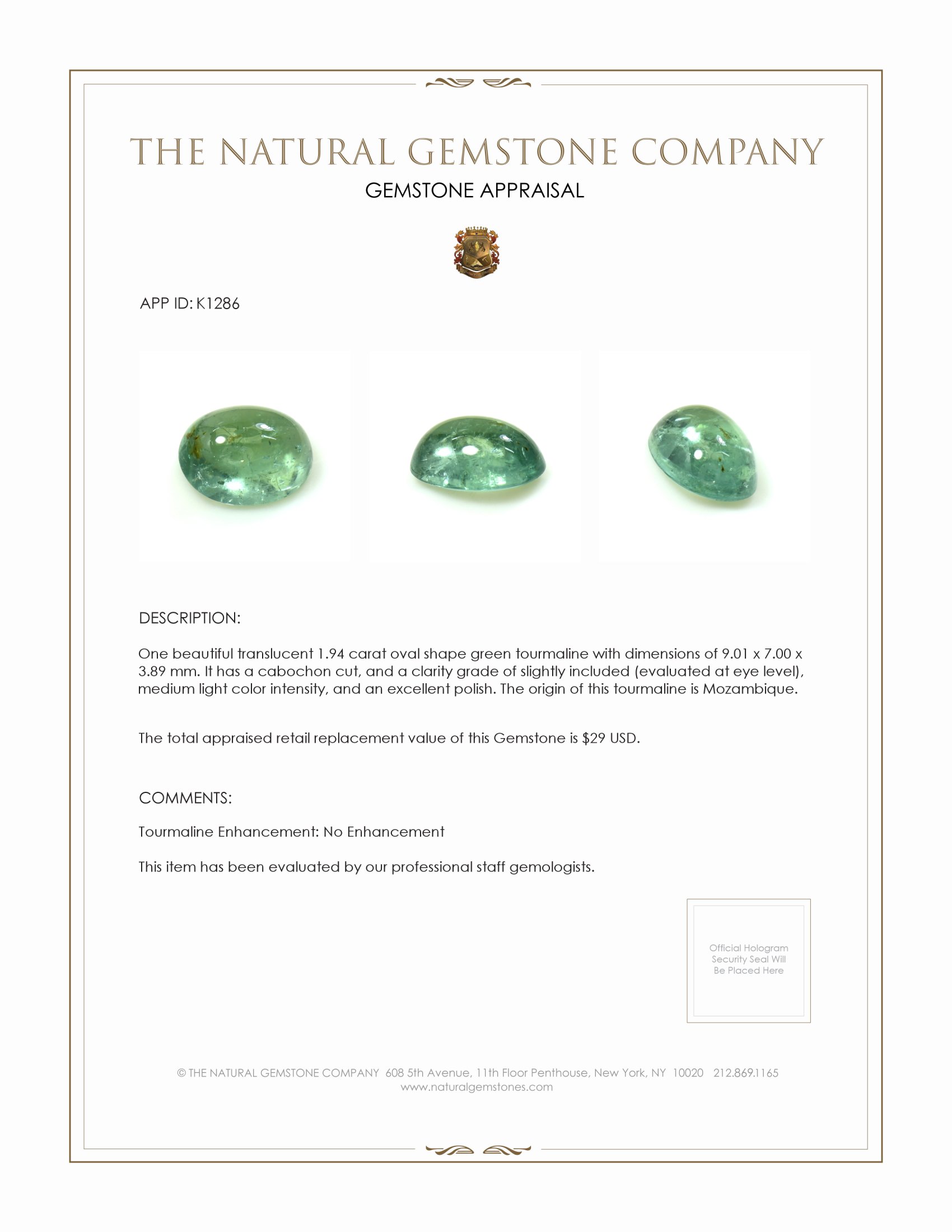 1.94 Ct. Cabochon Tourmaline from Mozambique