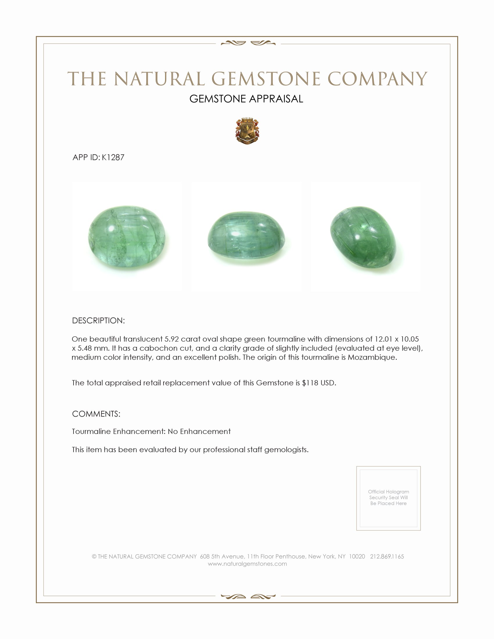 5.92 Ct. Cabochon Tourmaline from Mozambique