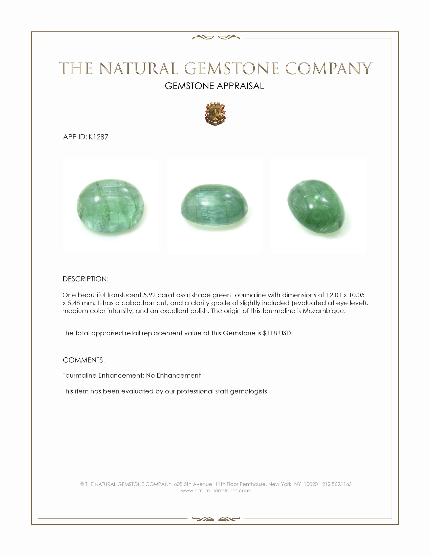 5.92 Ct. Cabochon Tourmaline from Mozambique