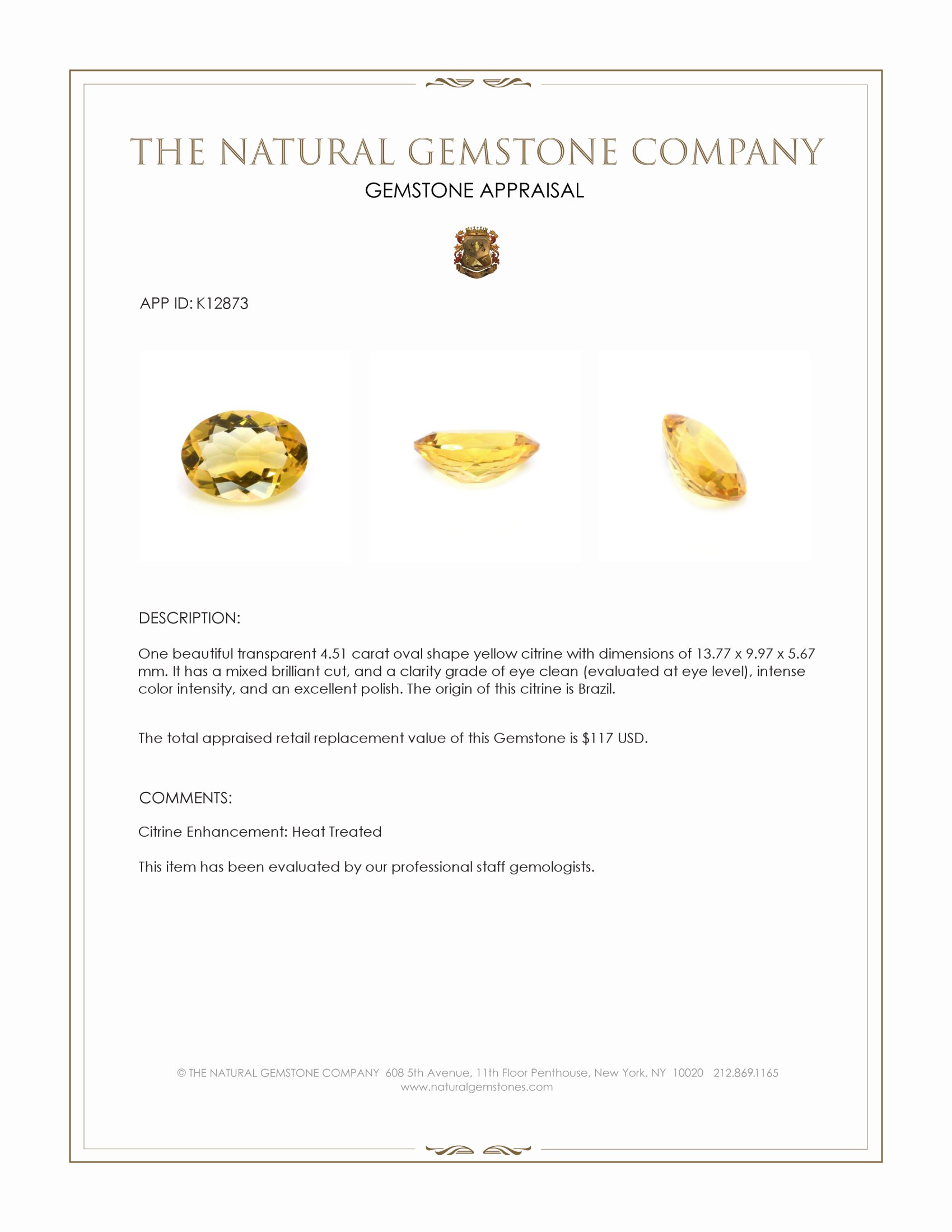 4.51 Ct. Citrine from Brazil