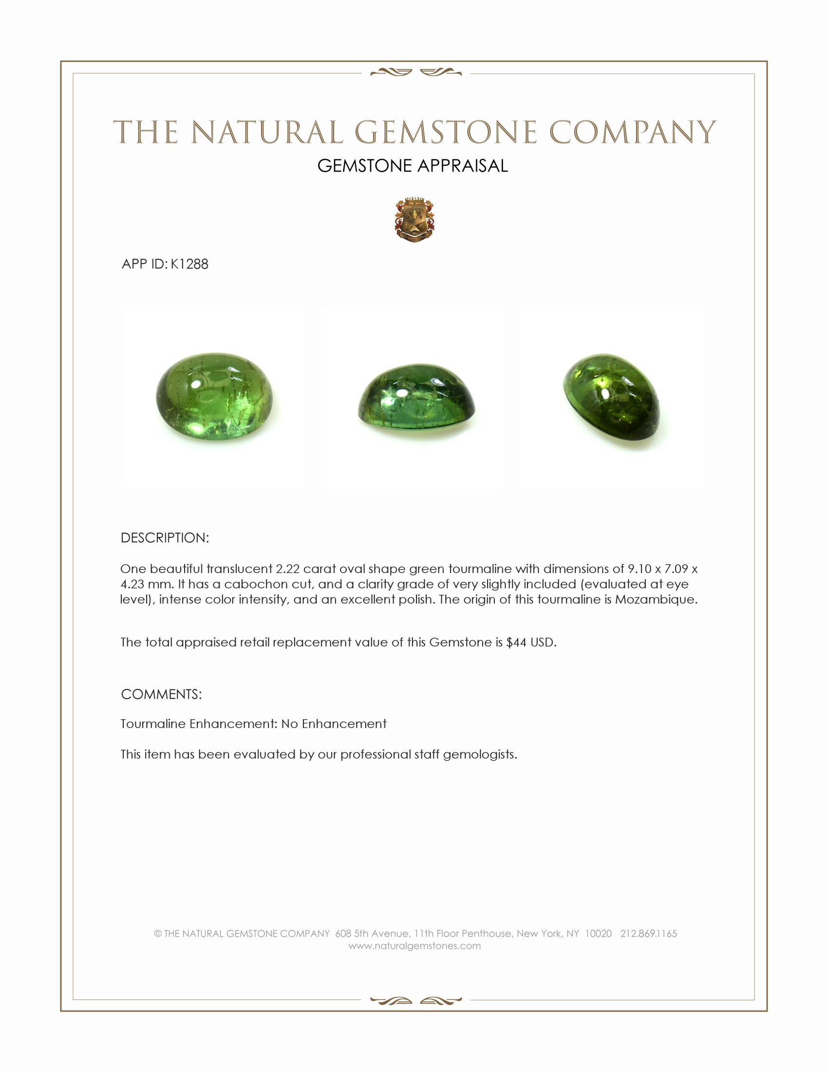 2.22 Ct. Cabochon Tourmaline from Mozambique