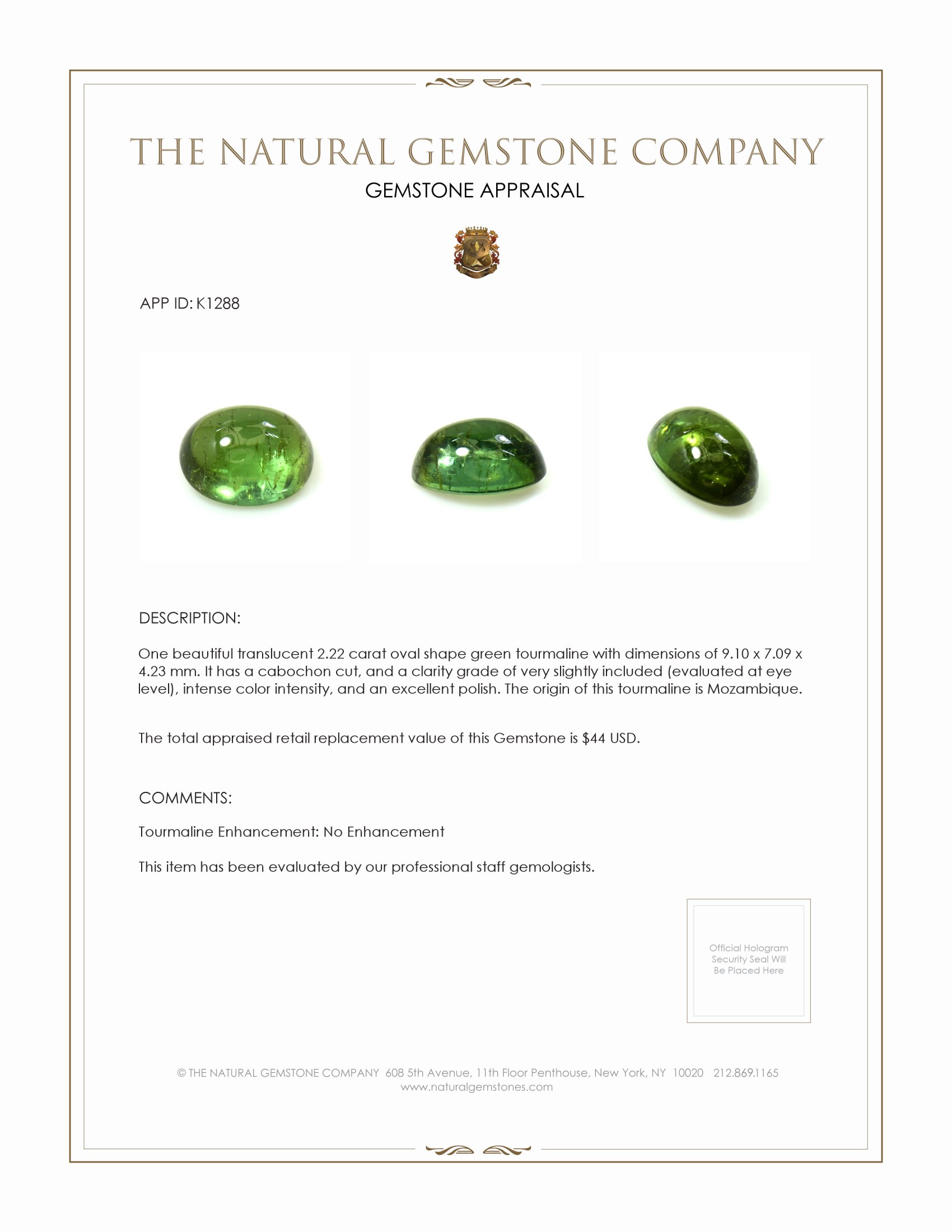 2.22 Ct. Cabochon Tourmaline from Mozambique