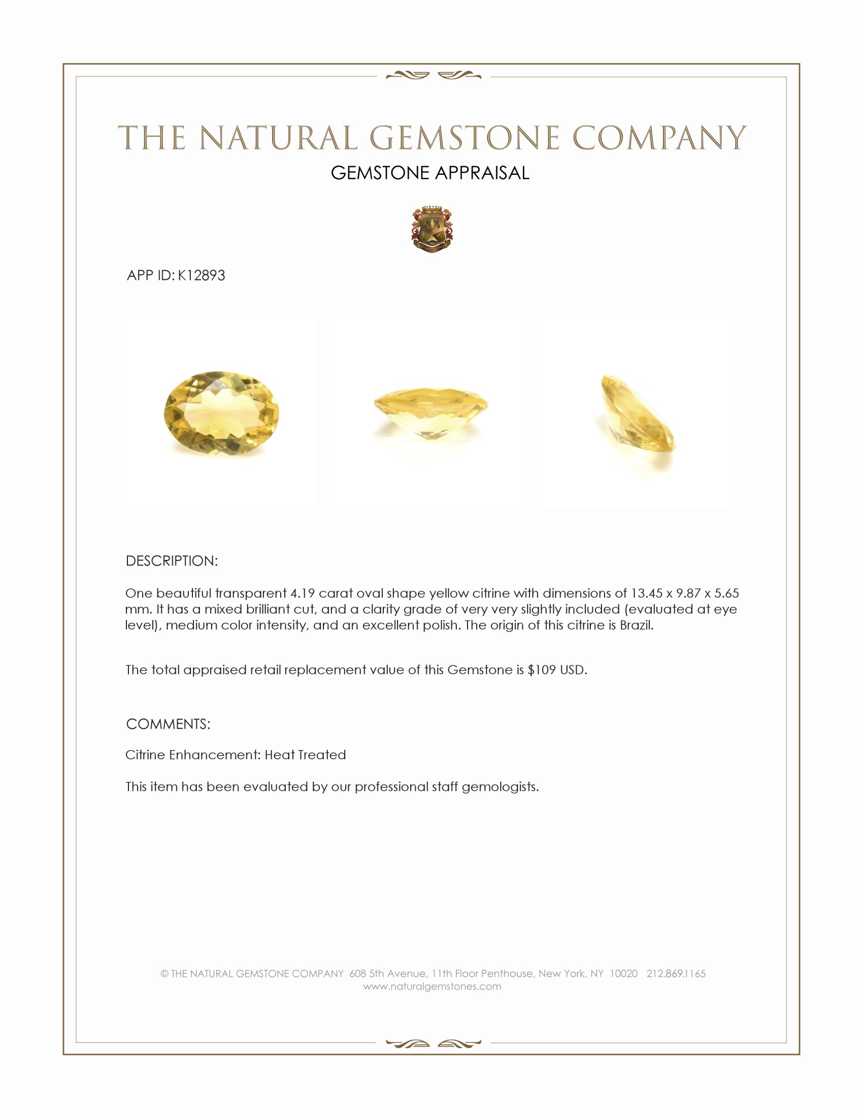 4.19 Ct. Citrine from Brazil