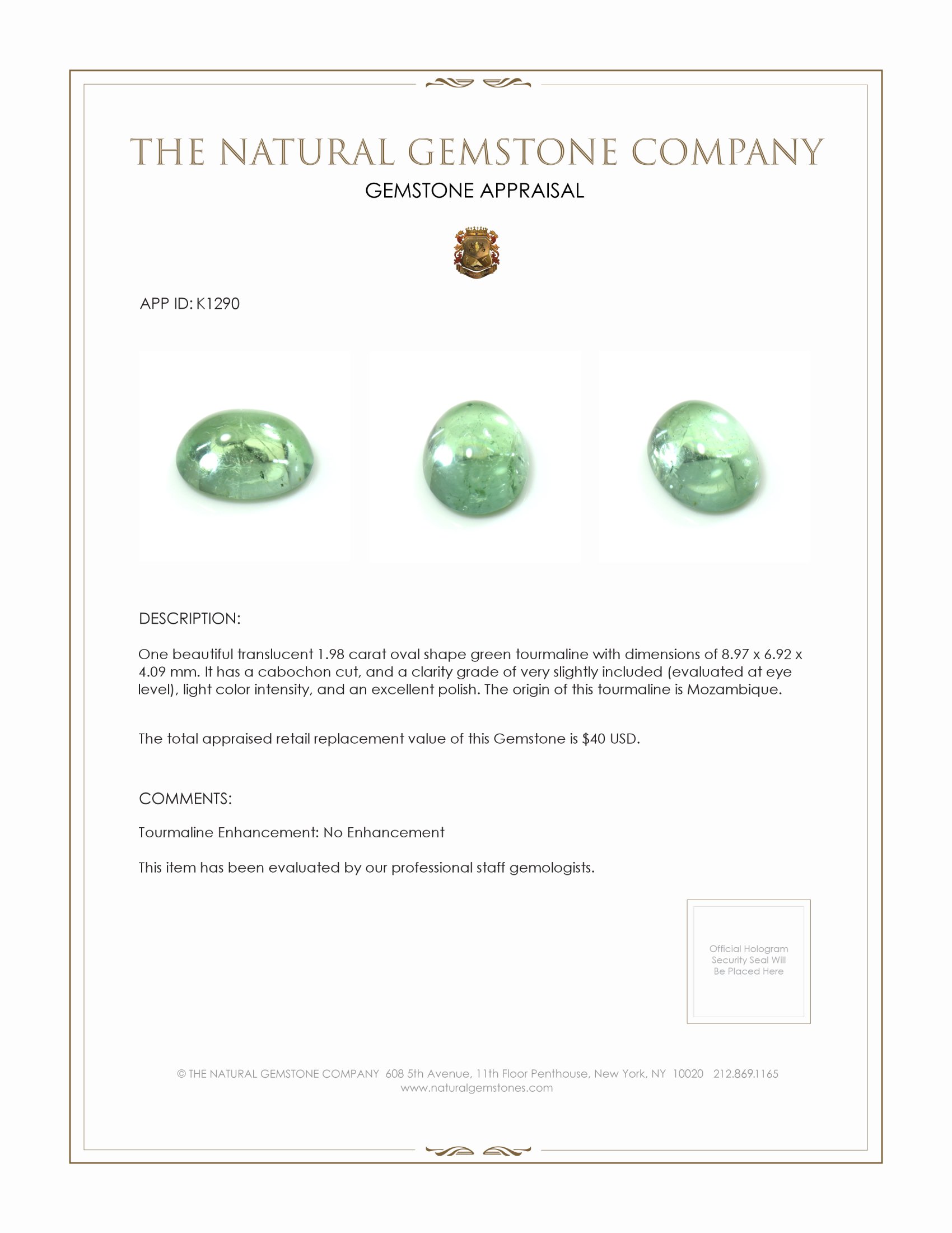 1.98 Ct. Cabochon Tourmaline from Mozambique