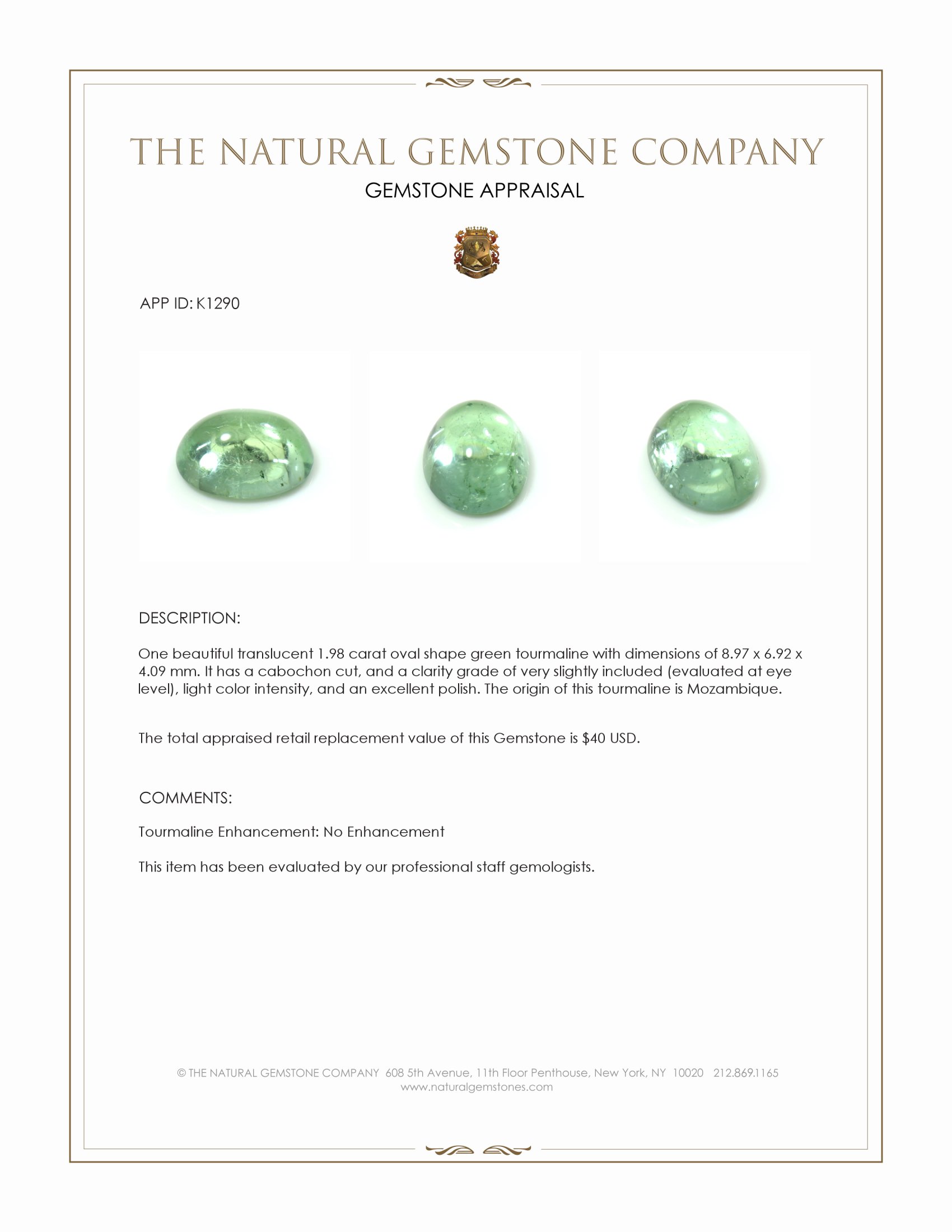 1.98 Ct. Cabochon Tourmaline from Mozambique