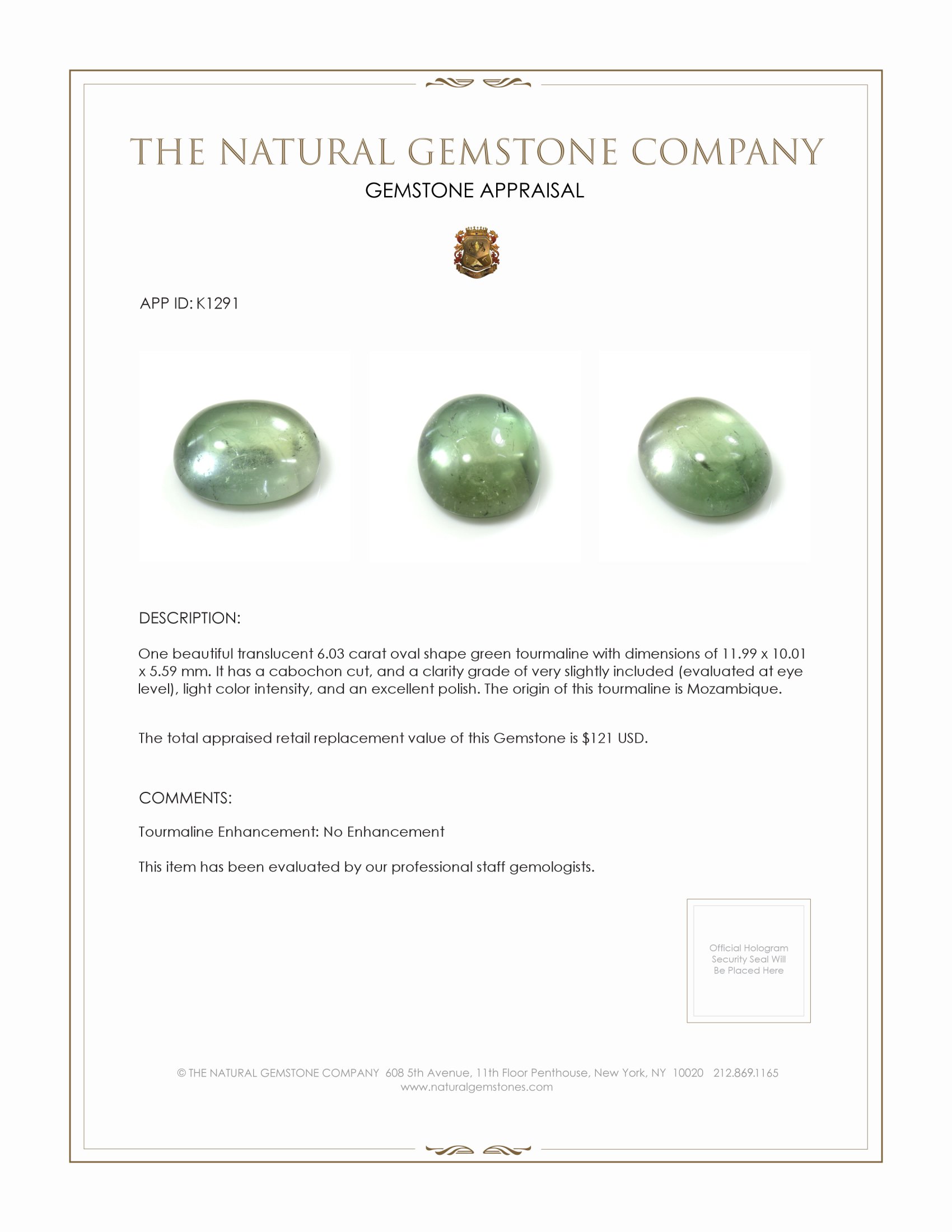 6.03 Ct. Cabochon Tourmaline from Mozambique