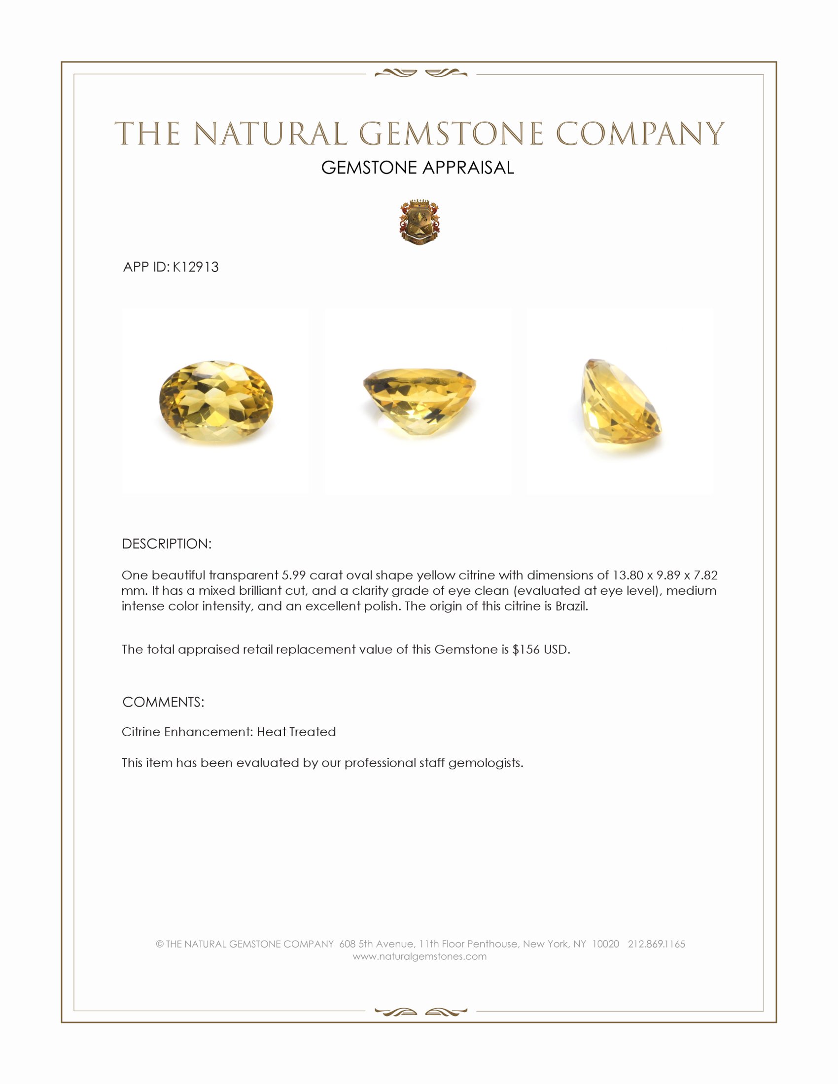 5.99 Ct. Citrine from Brazil