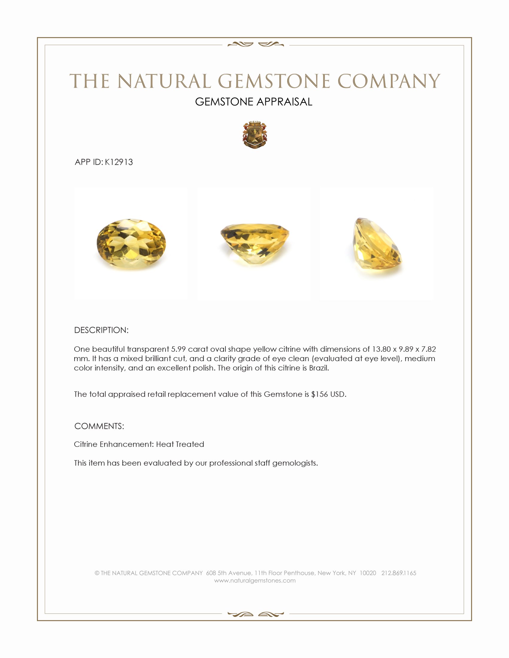 5.99 Ct. Citrine from Brazil