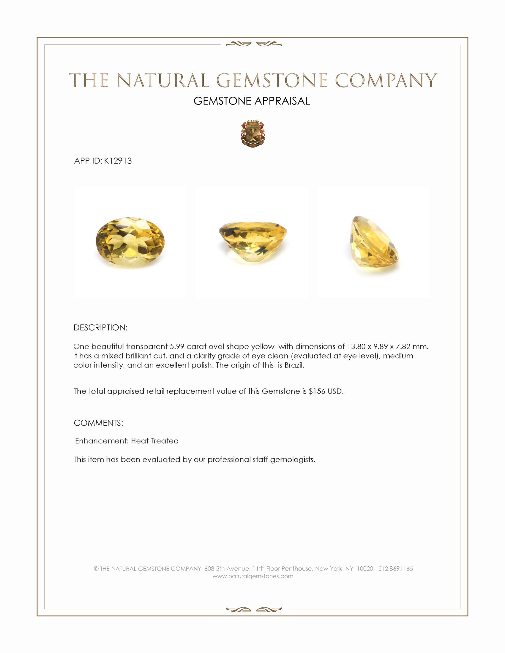 5.99 Ct. Yellow Citrine from Brazil