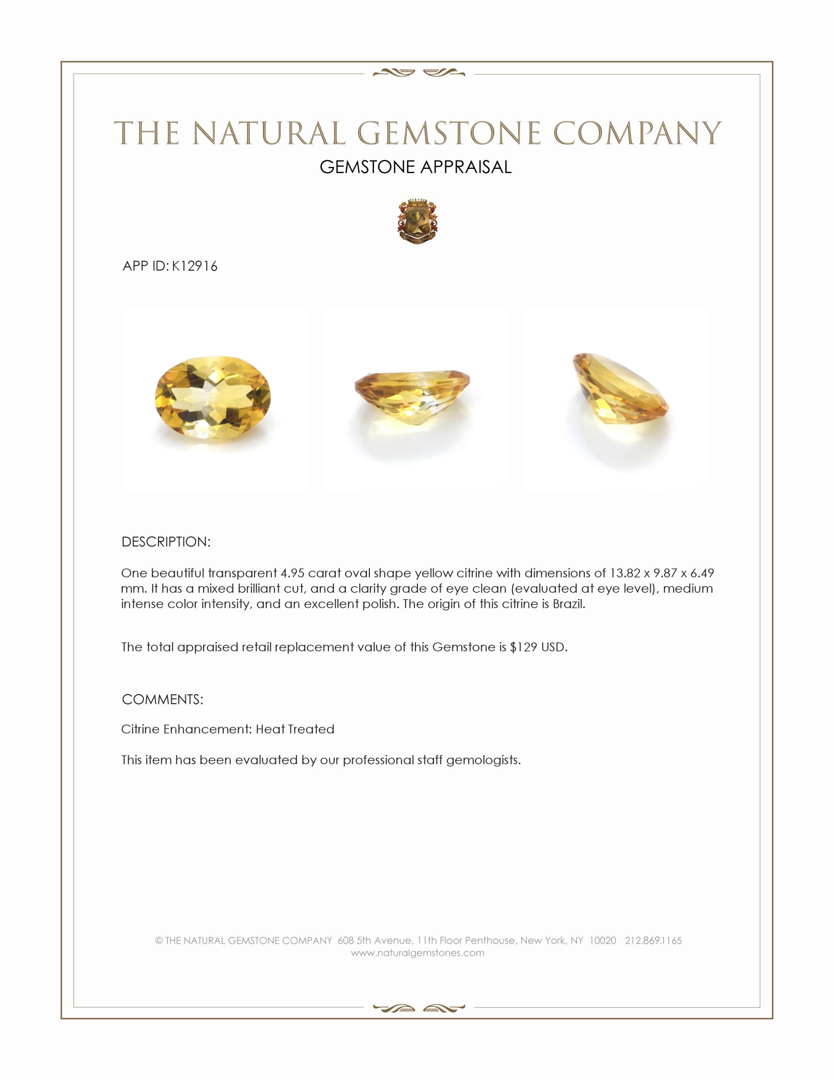 4.95 Ct. Citrine from Brazil