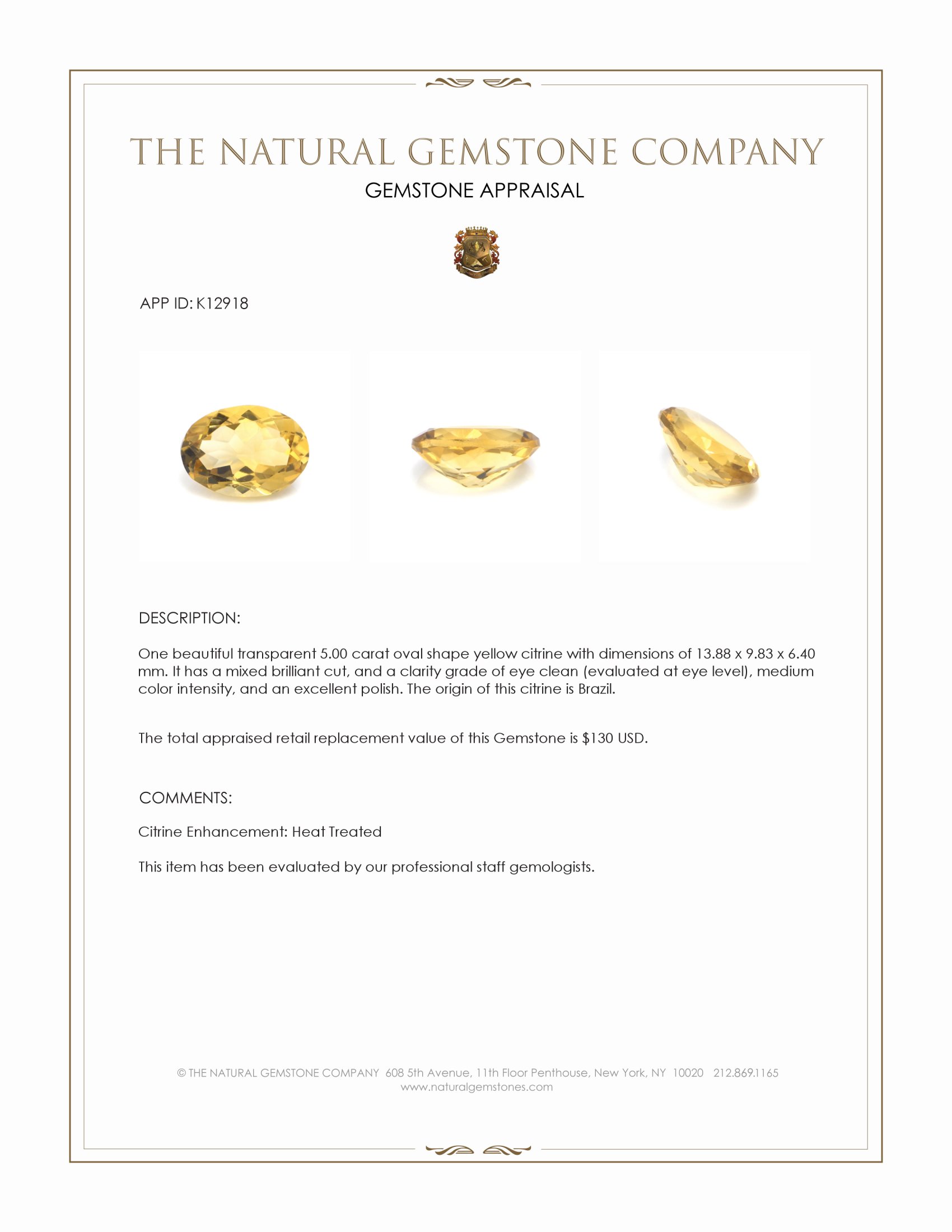 5.00 Ct. Citrine from Brazil