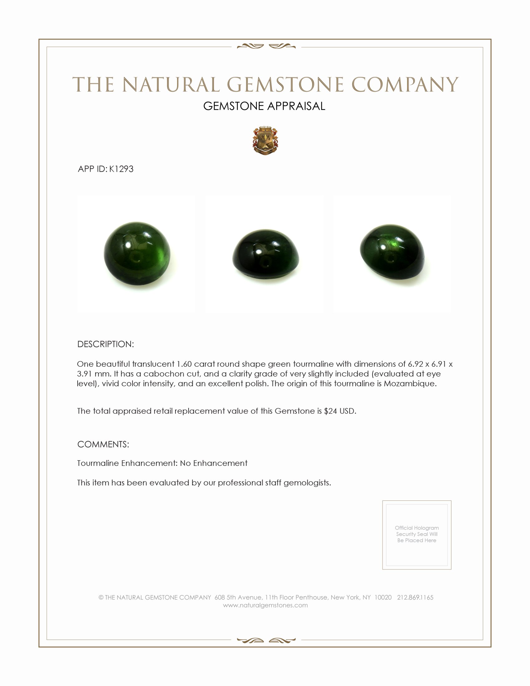 1.60 Ct. Cabochon Tourmaline from Mozambique