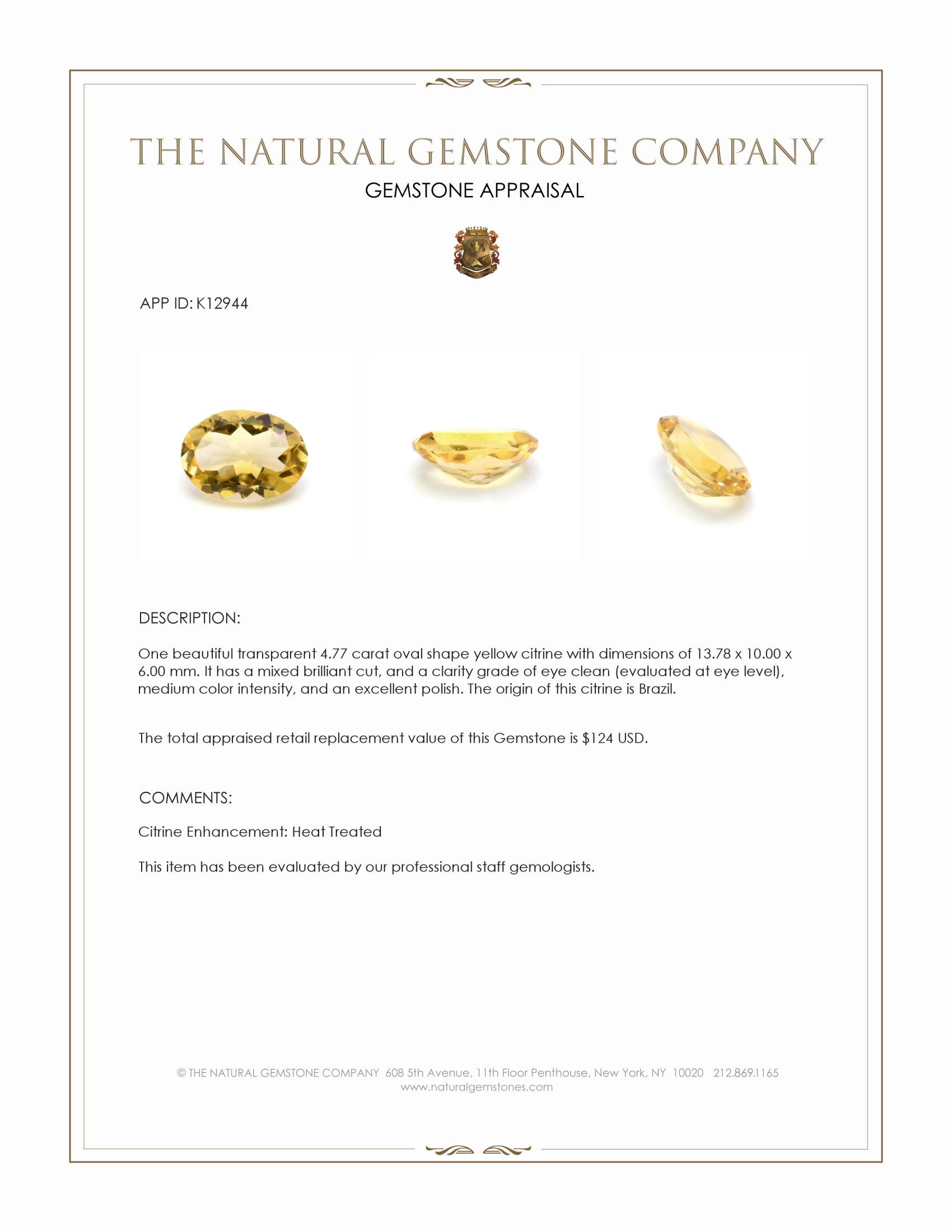 4.77 Ct. Citrine from Brazil