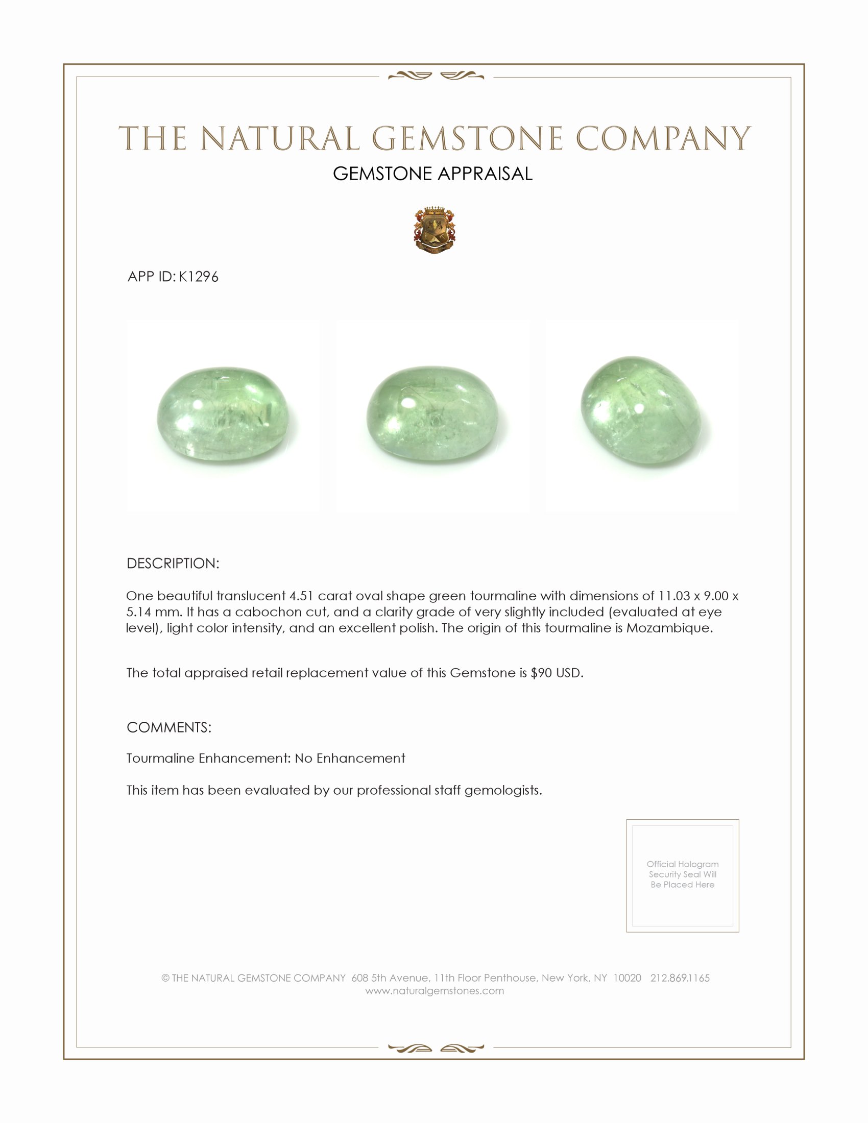 4.51 Ct. Cabochon Tourmaline from Mozambique