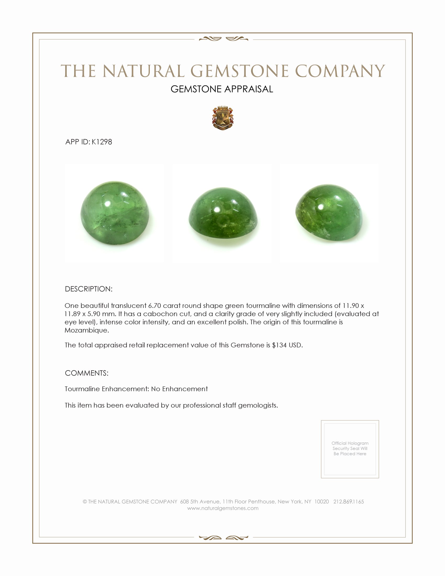 6.70 Ct. Cabochon Tourmaline from Mozambique