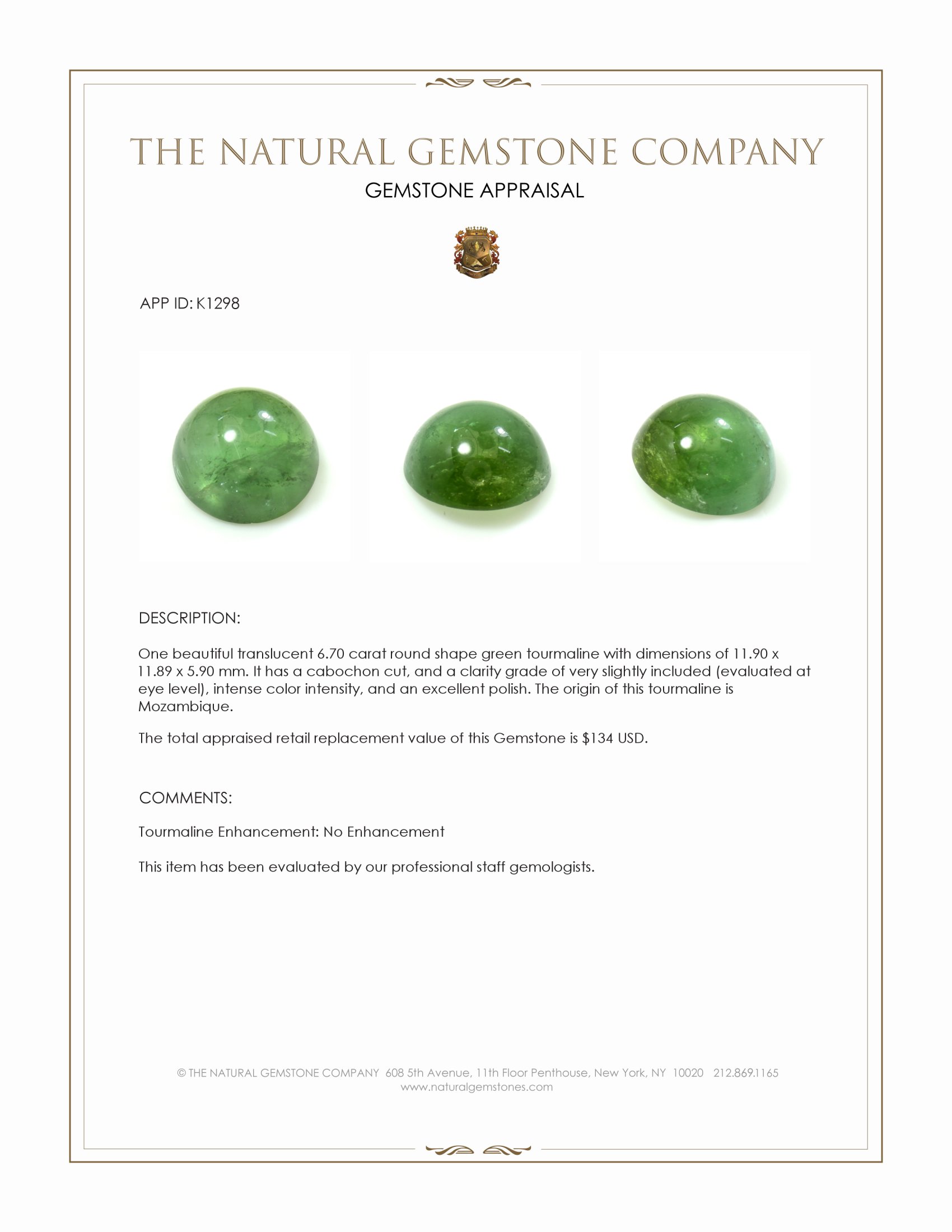 6.70 Ct. Cabochon Tourmaline from Mozambique