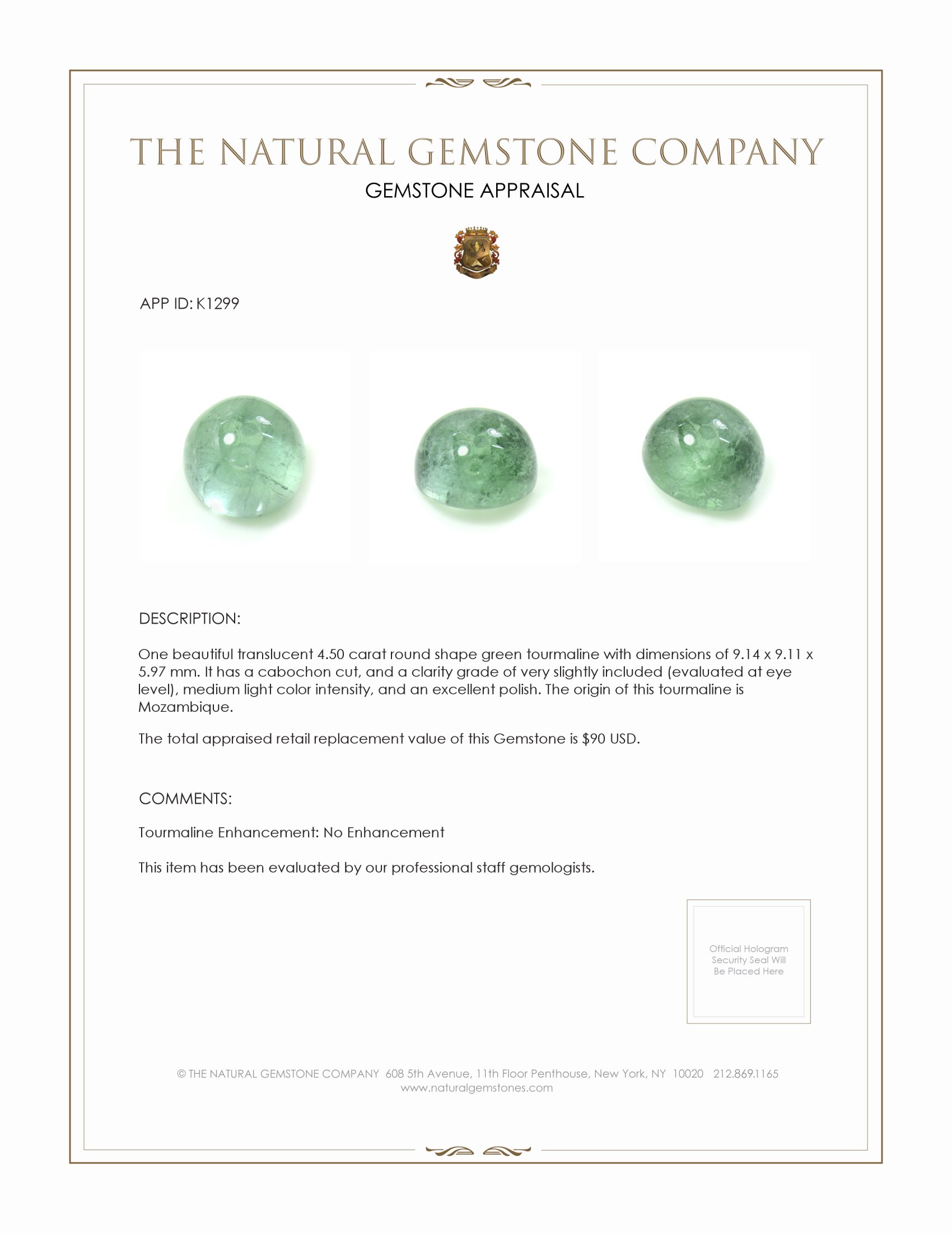 4.50 Ct. Cabochon Tourmaline from Mozambique