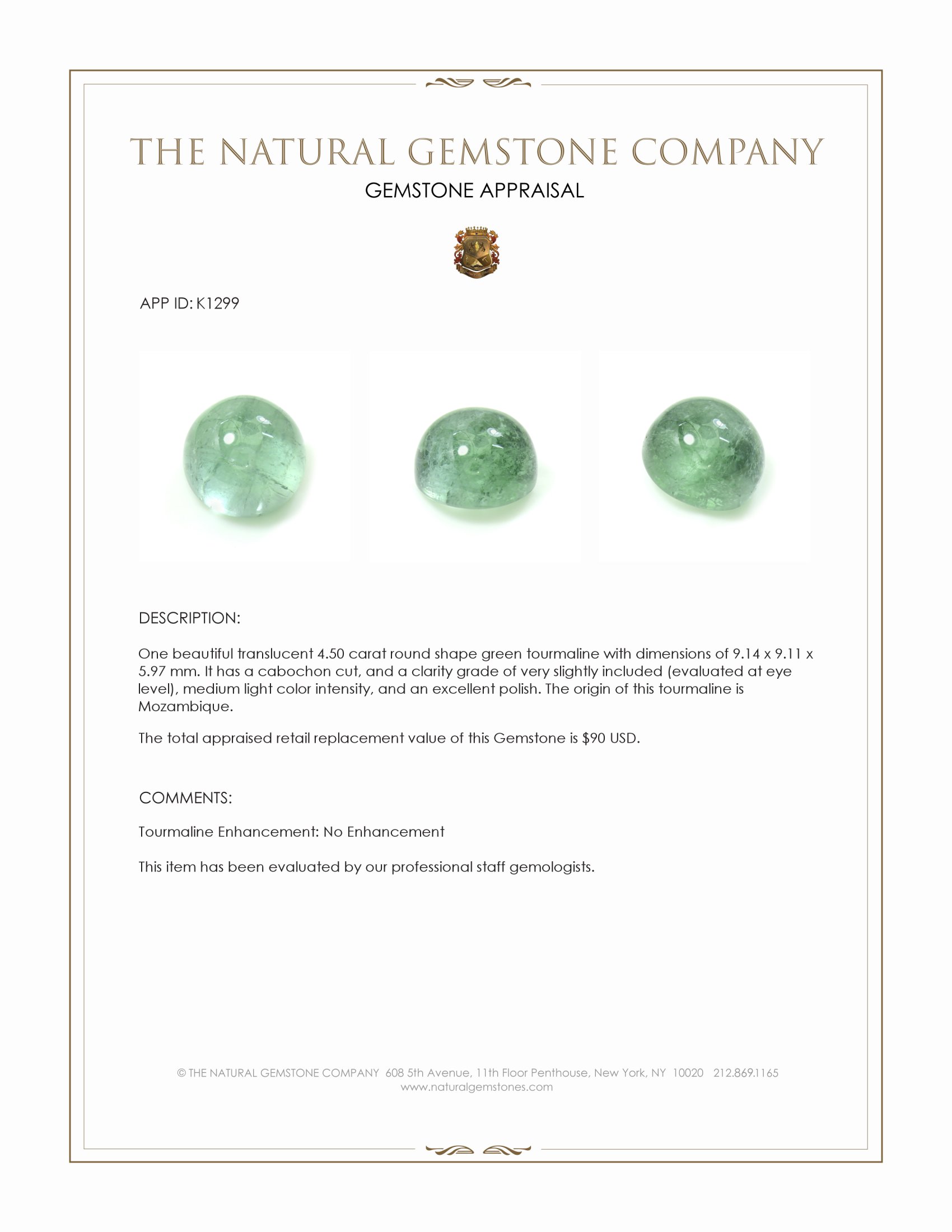 4.50 Ct. Cabochon Tourmaline from Mozambique