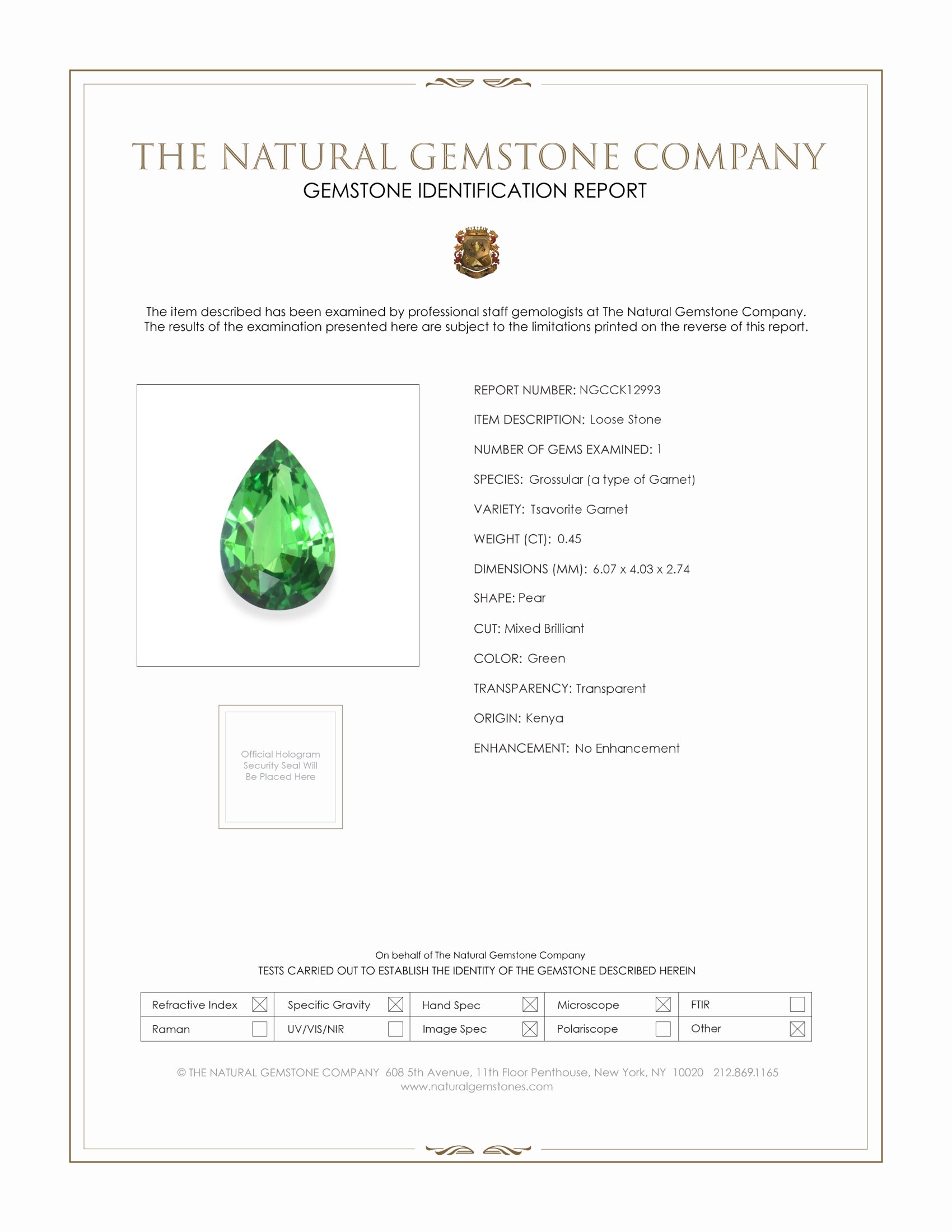 0.48 Ct. Tsavorite Garnet from Kenya