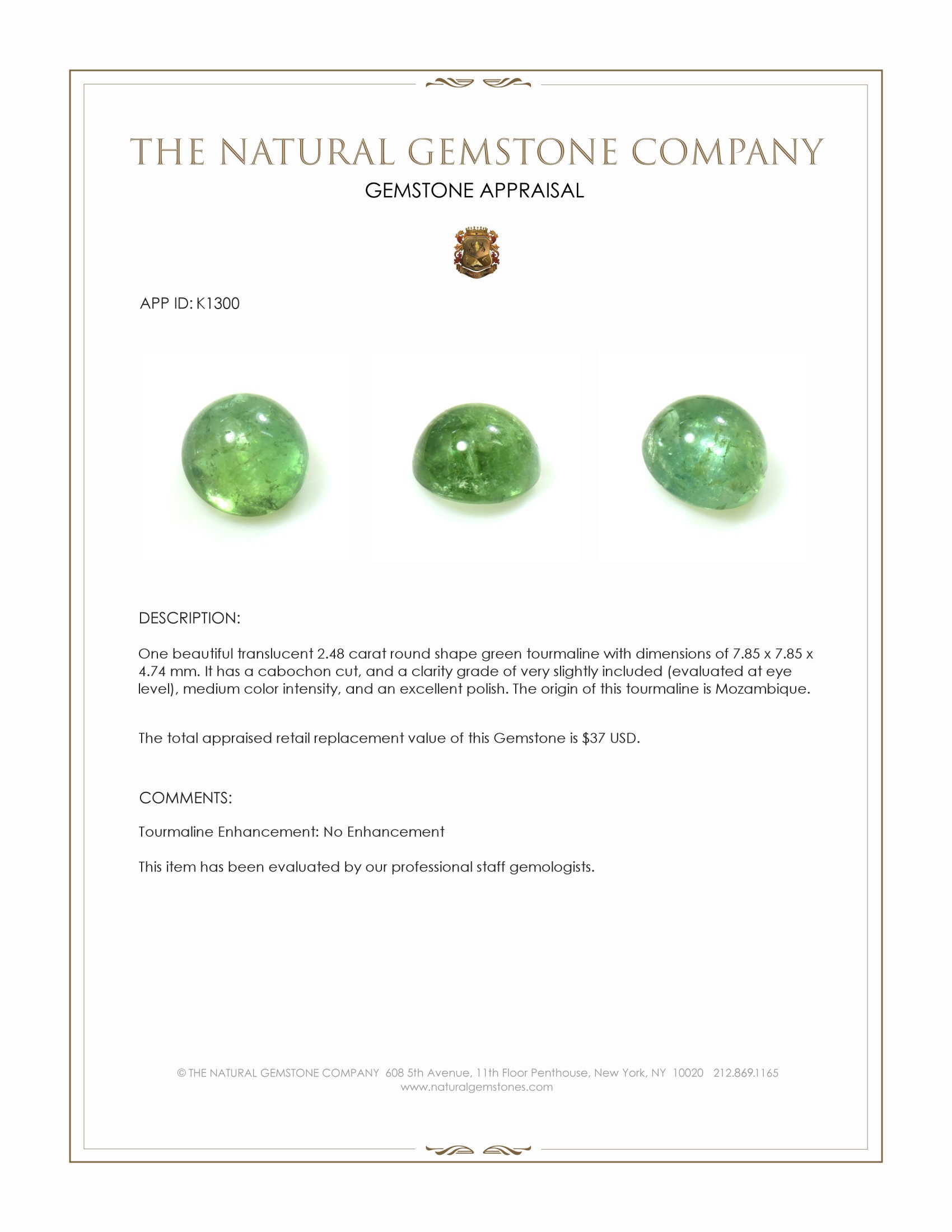 2.48 Ct. Cabochon Tourmaline from Mozambique