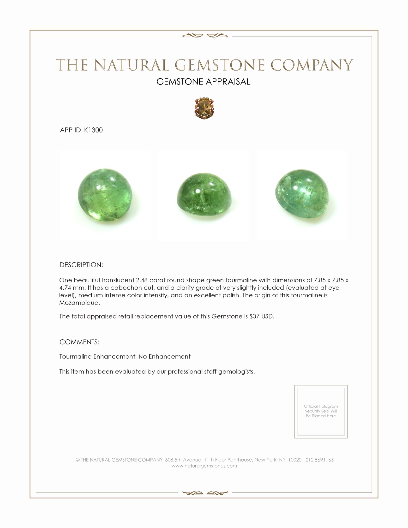 2.48 Ct. Cabochon Tourmaline from Mozambique