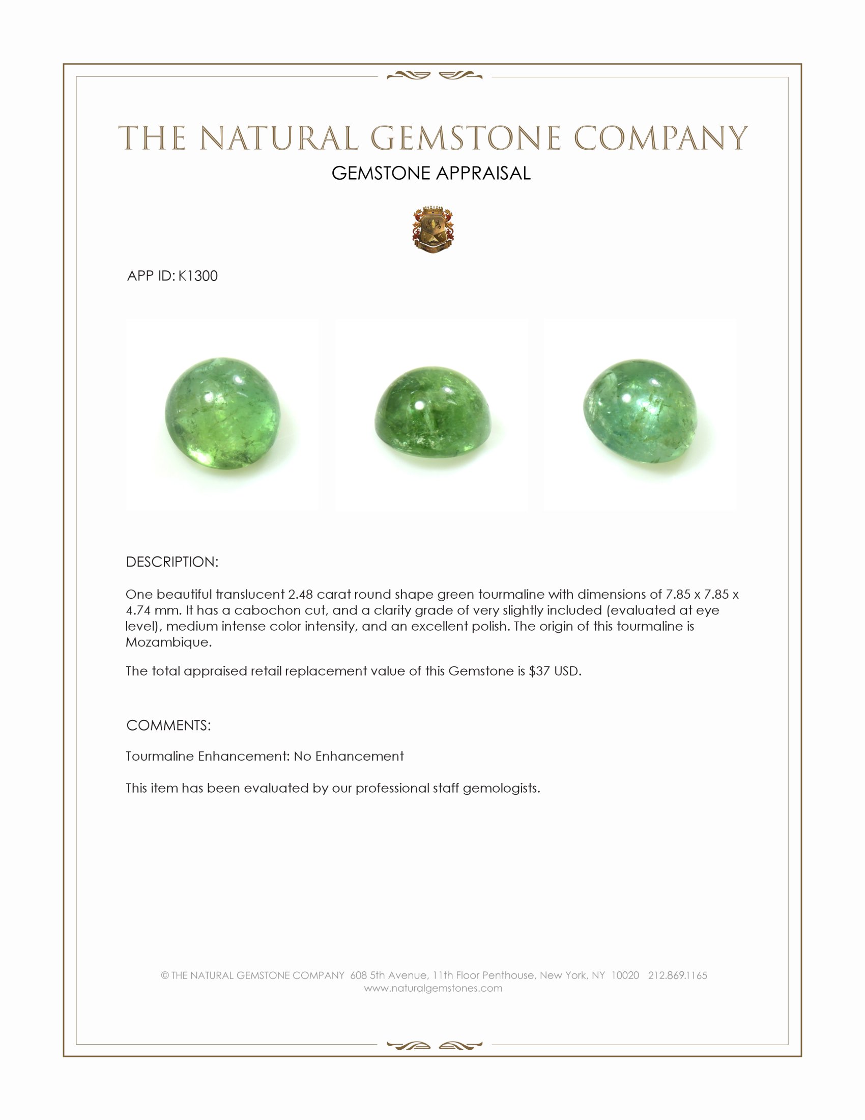 2.48 Ct. Cabochon Tourmaline from Mozambique