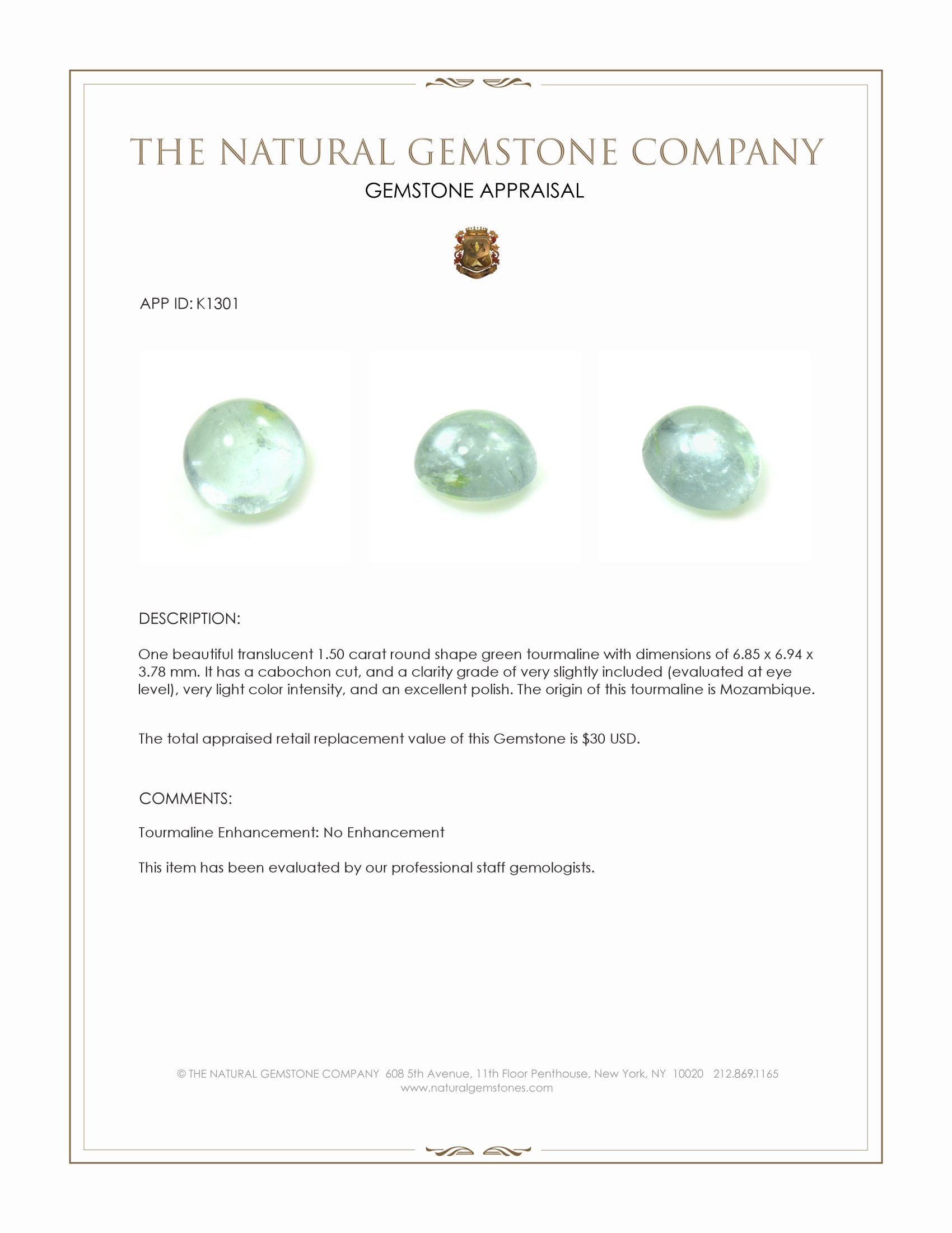 1.50 Ct. Cabochon Tourmaline from Mozambique