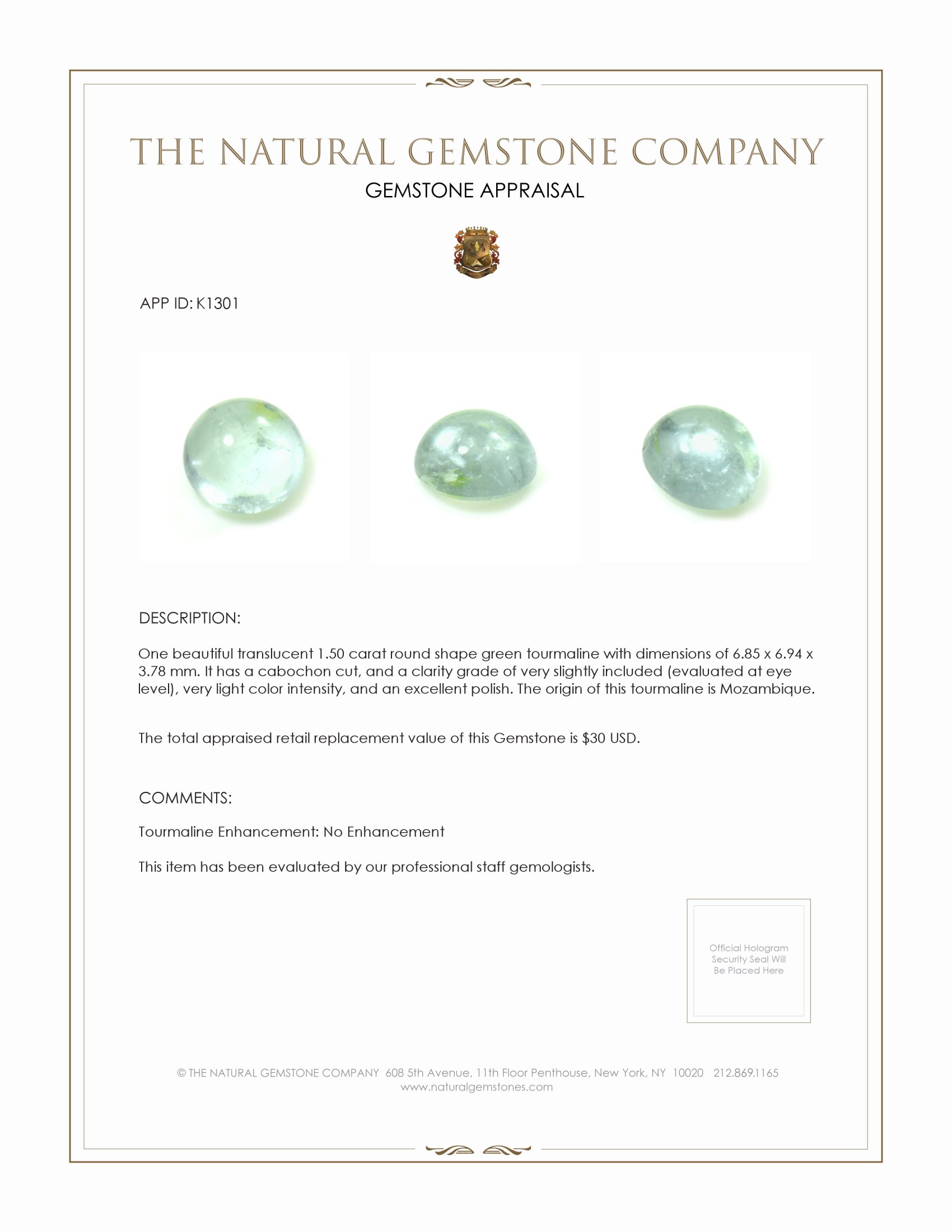 1.50 Ct. Cabochon Tourmaline from Mozambique