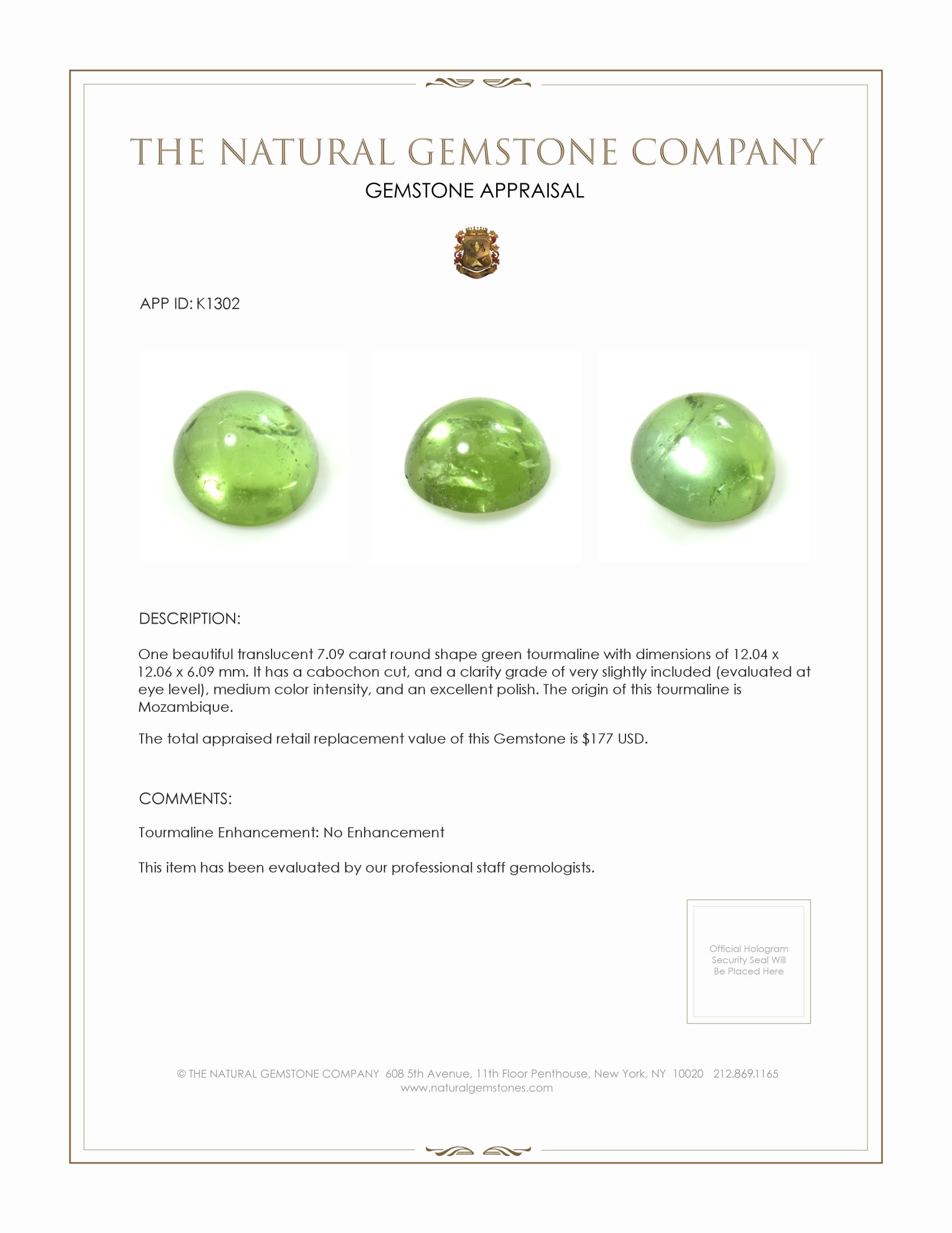 7.09 Ct. Cabochon Tourmaline from Mozambique