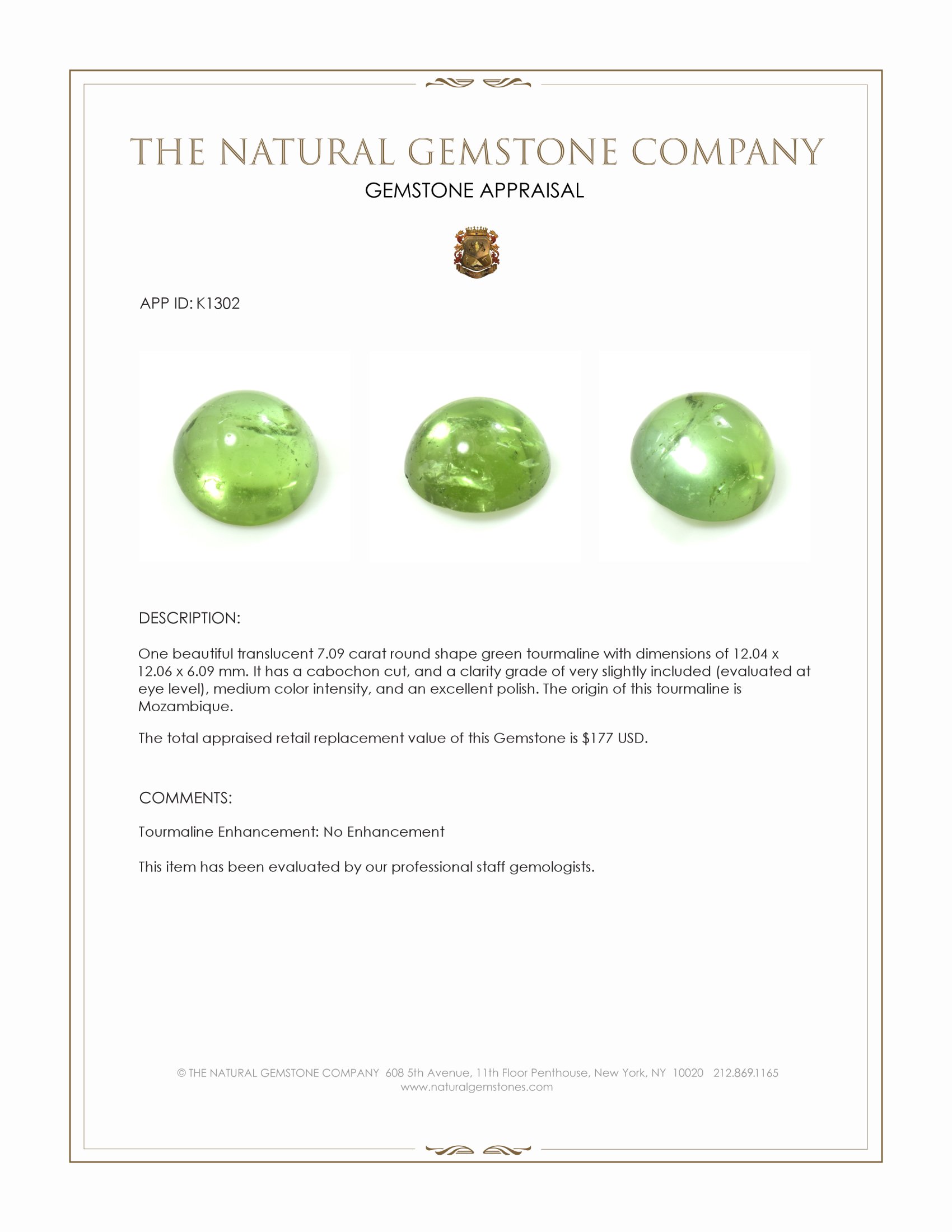 7.09 Ct. Cabochon Tourmaline from Mozambique