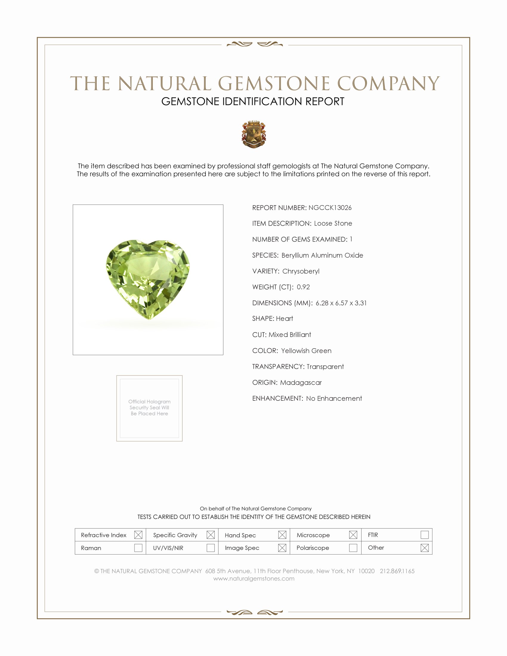 0.92 Ct. Chrysoberyl from Madagascar