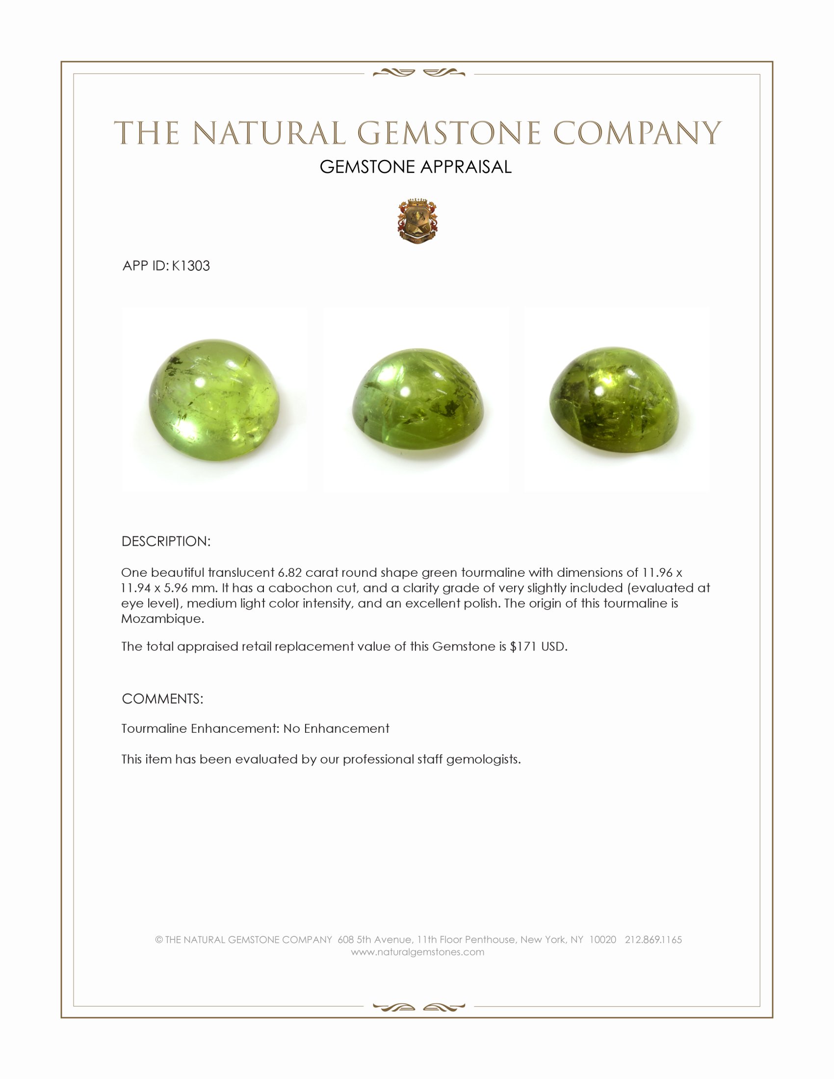 6.82 Ct. Cabochon Tourmaline from Mozambique