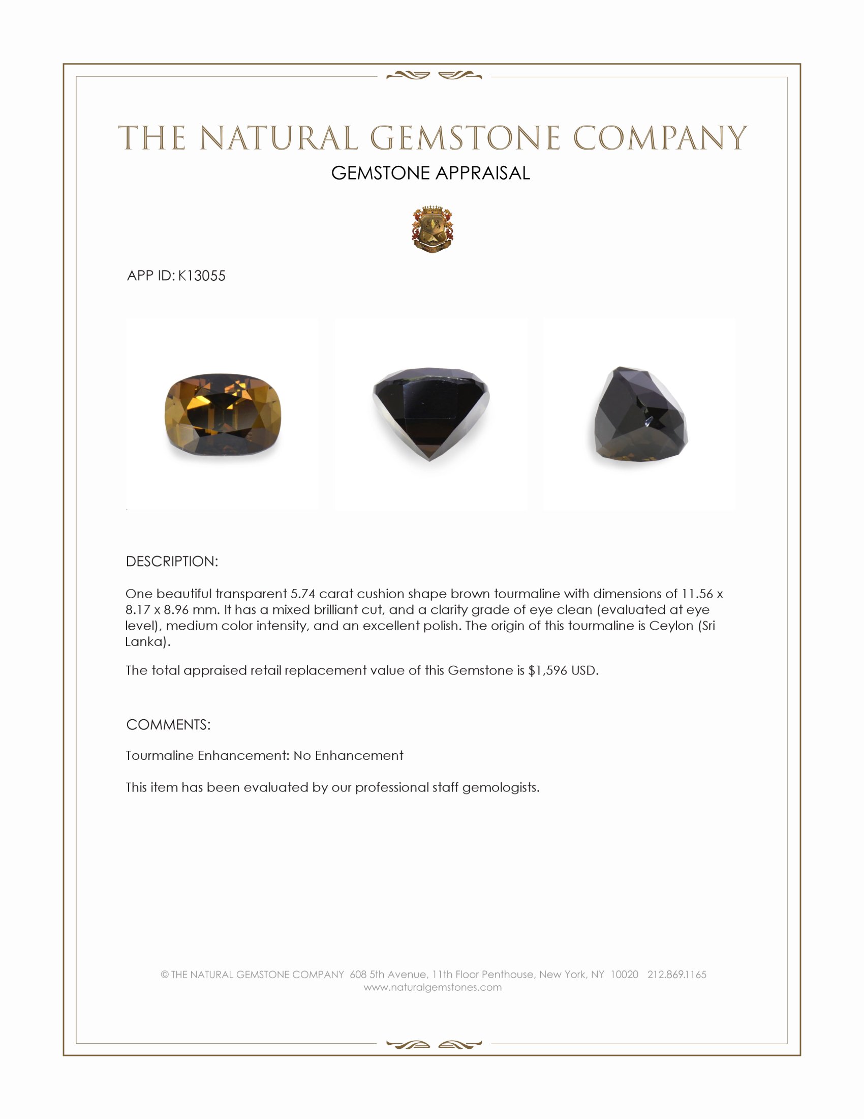 5.74 Ct. Brown Tourmaline from Ceylon (Sri Lanka)