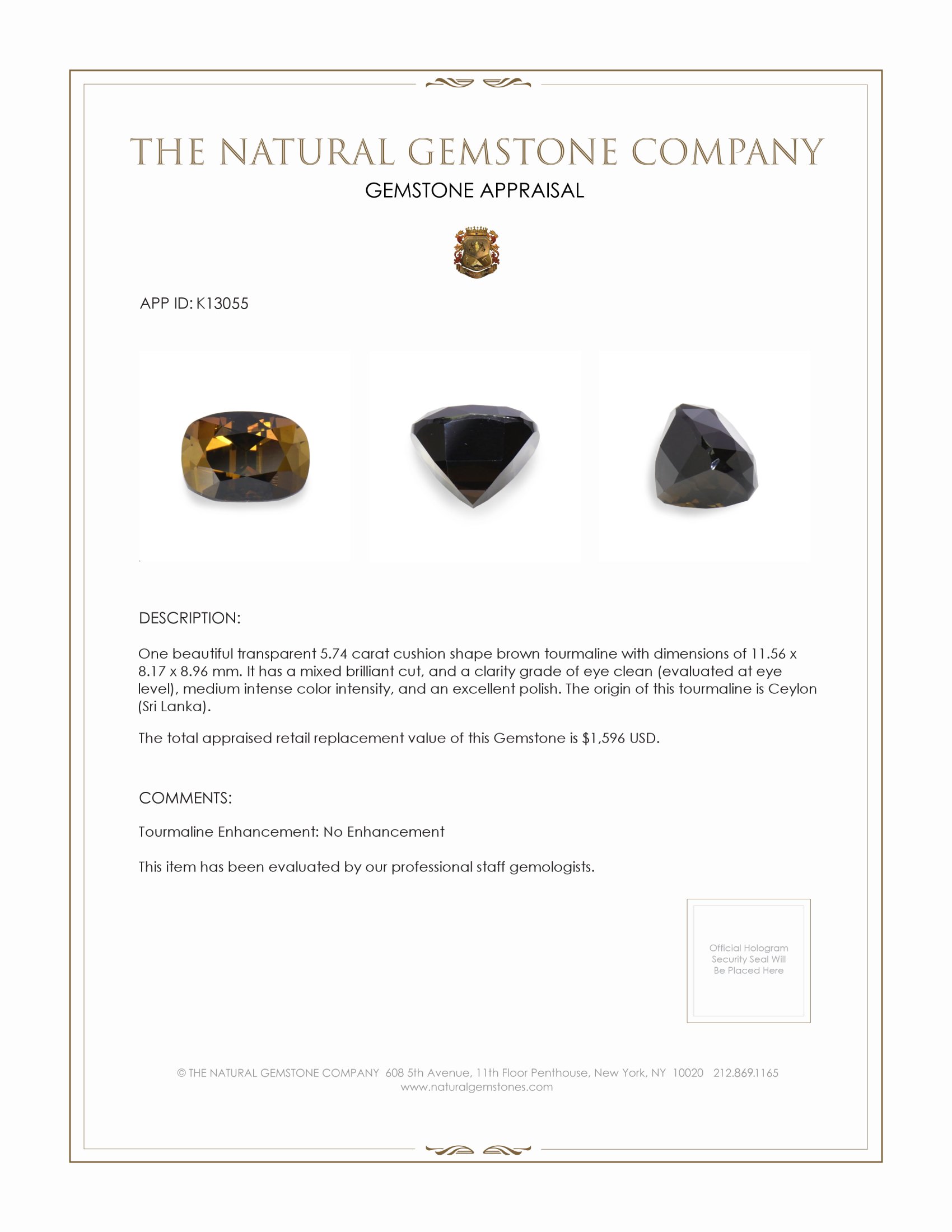 5.74 Ct. Tourmaline from Ceylon (Sri Lanka)