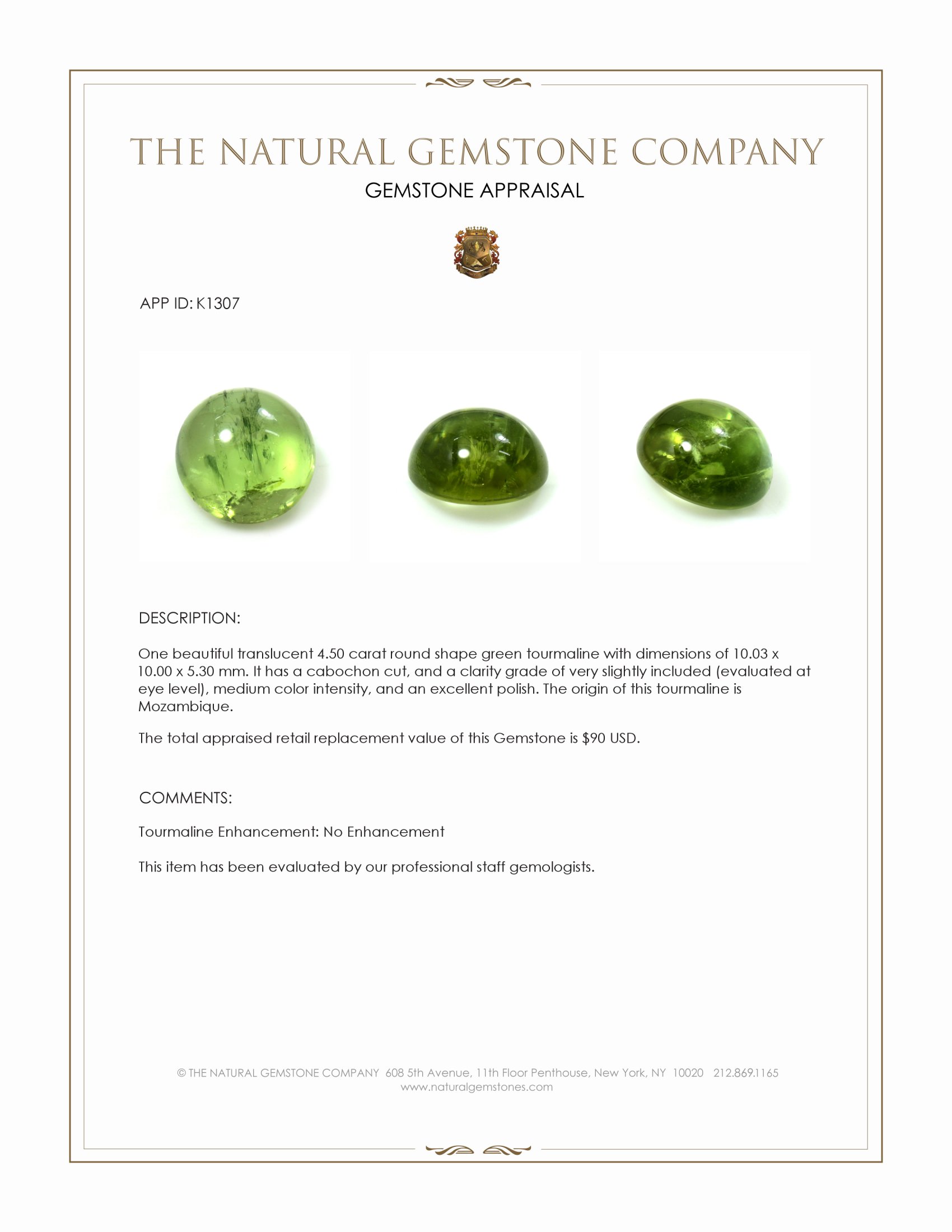 4.50 Ct. Cabochon Tourmaline from Mozambique