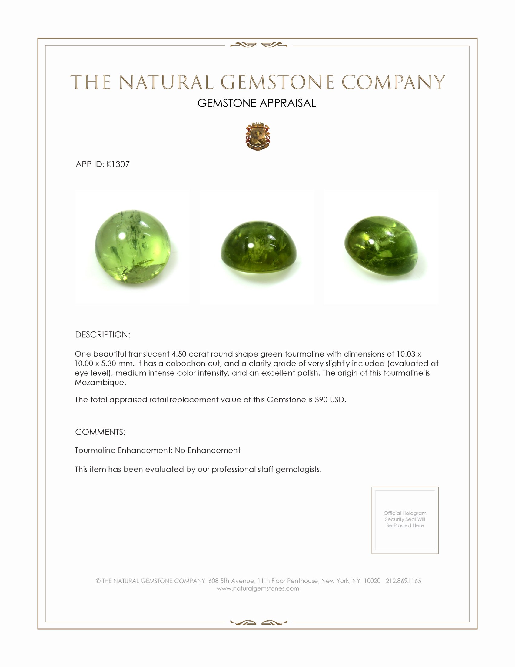 4.50 Ct. Cabochon Tourmaline from Mozambique