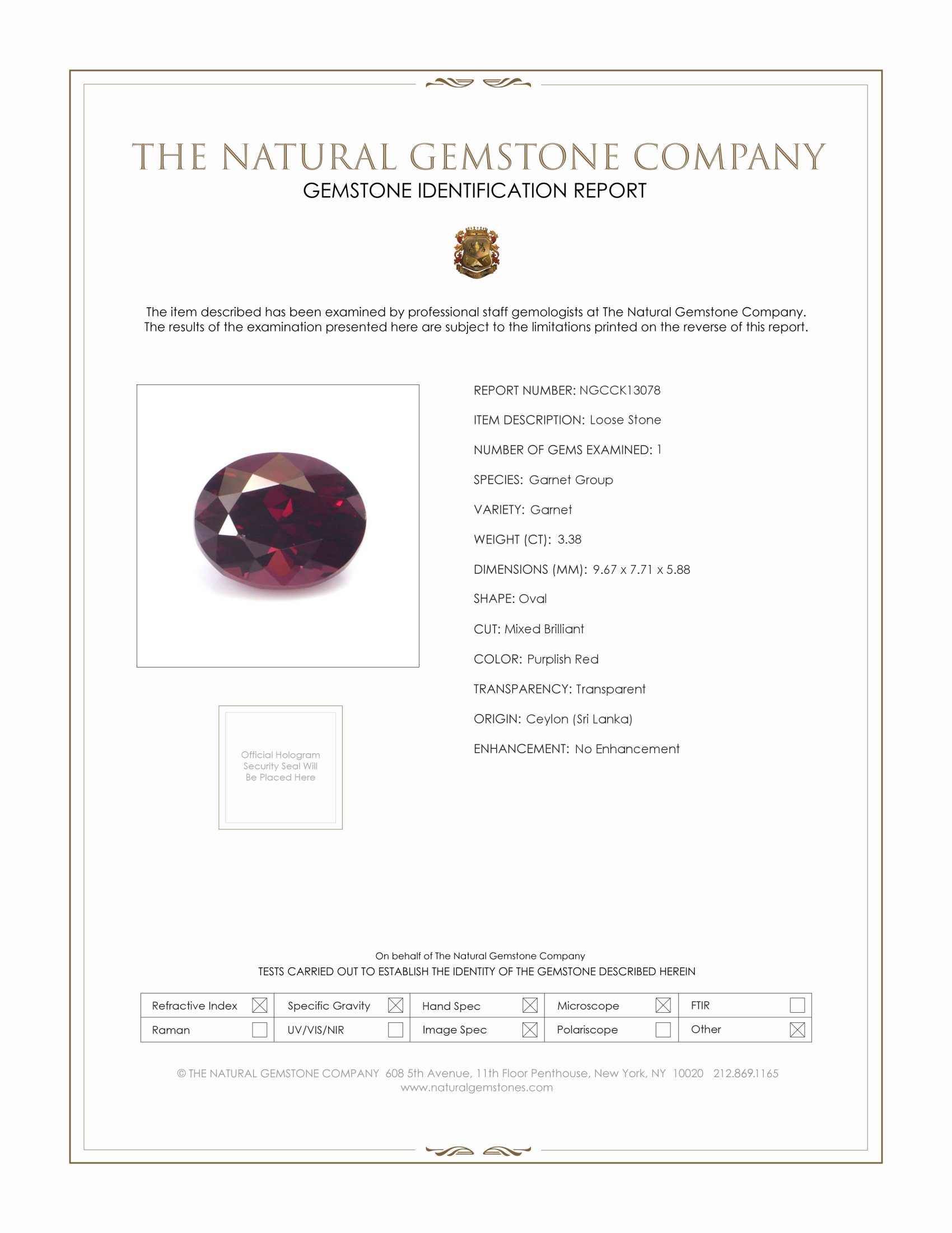 3.38 Ct. Garnet from Ceylon (Sri Lanka)