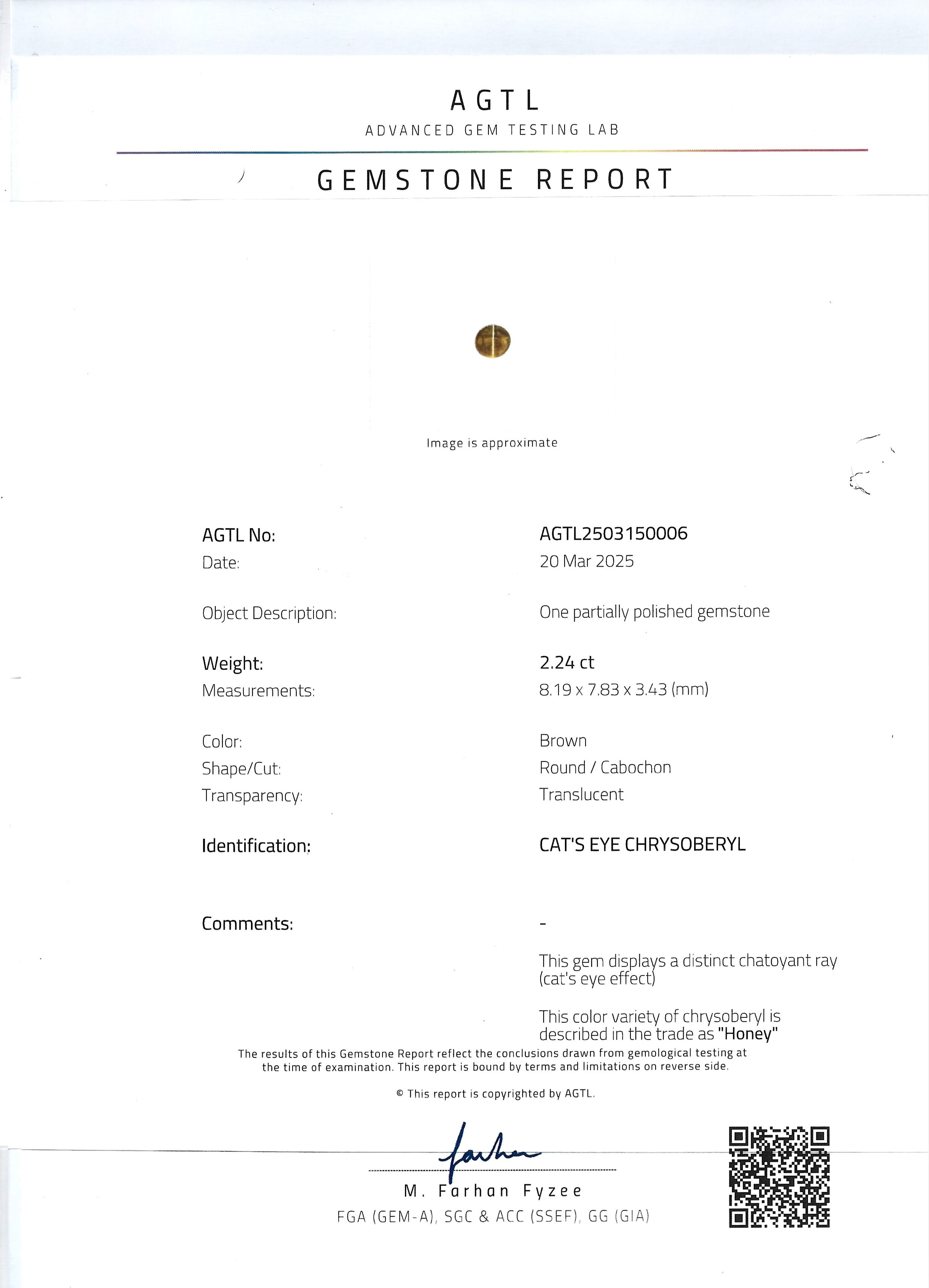 2.24 Ct. Cabochon Chrysoberyl from Ceylon (Sri Lanka)