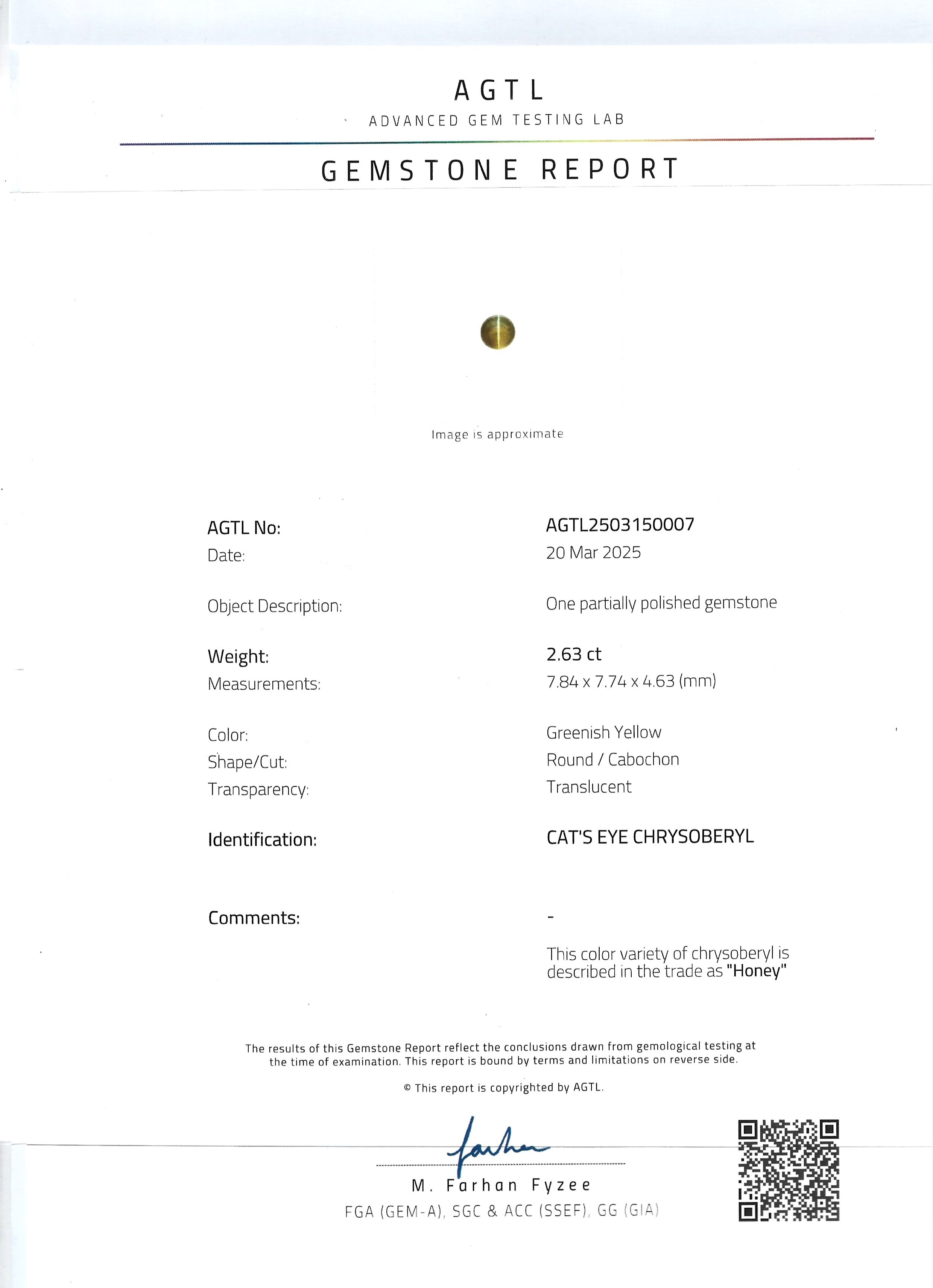 2.63 Ct. Cabochon Chrysoberyl from Ceylon (Sri Lanka)