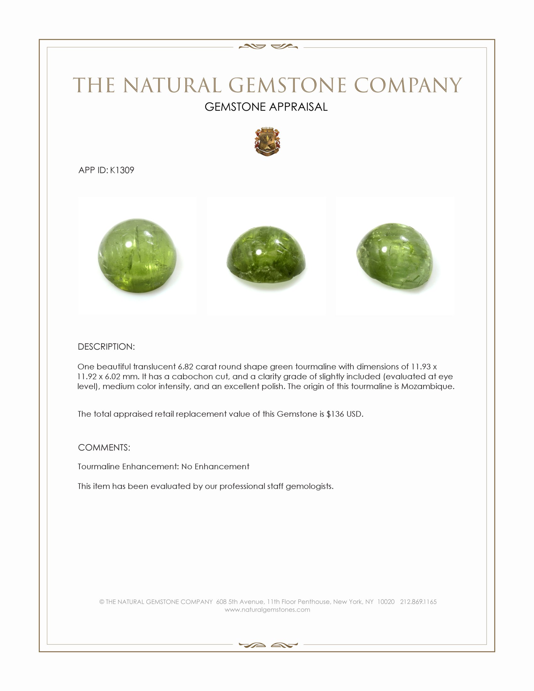 6.82 Ct. Cabochon Tourmaline from Mozambique