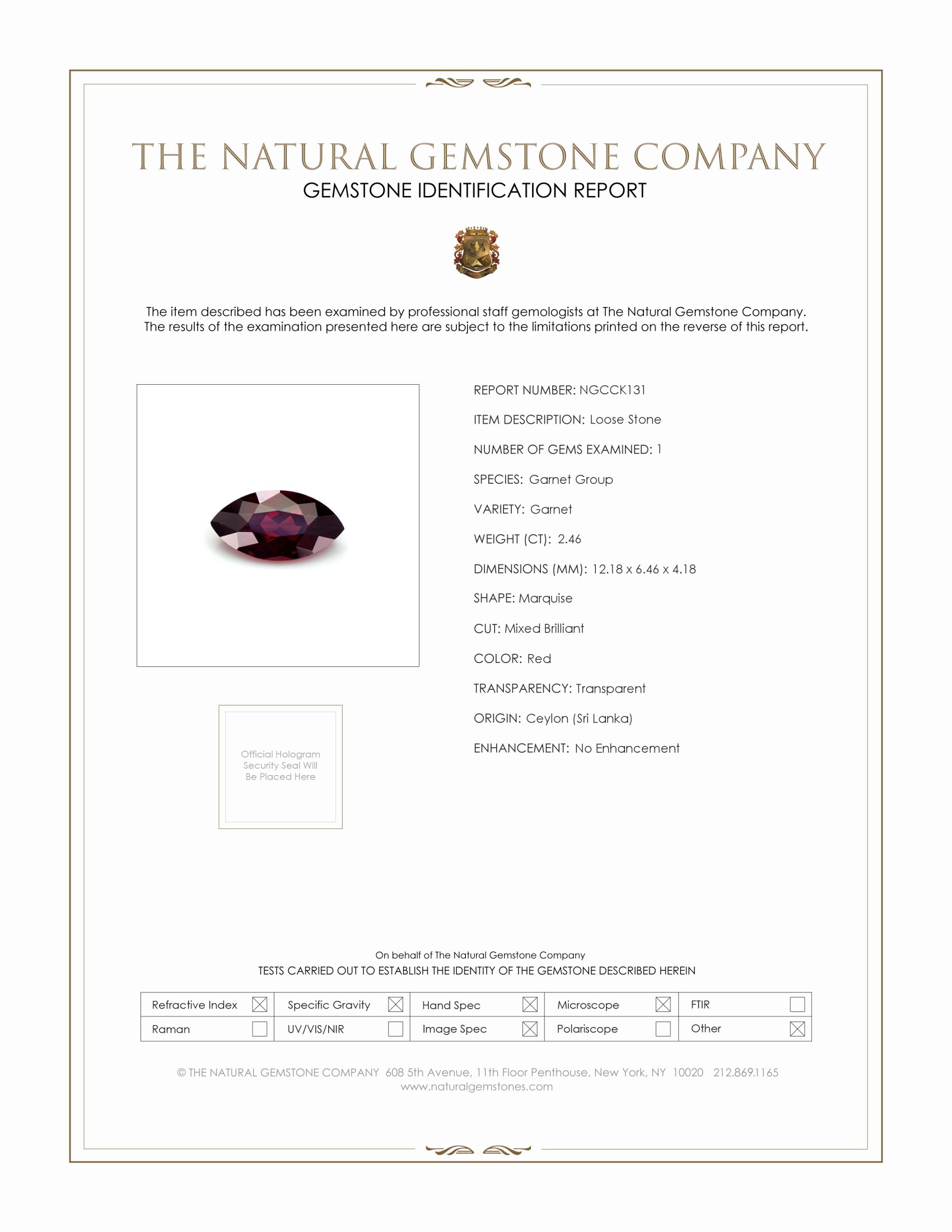 2.46 Ct. Garnet from Ceylon (Sri Lanka)