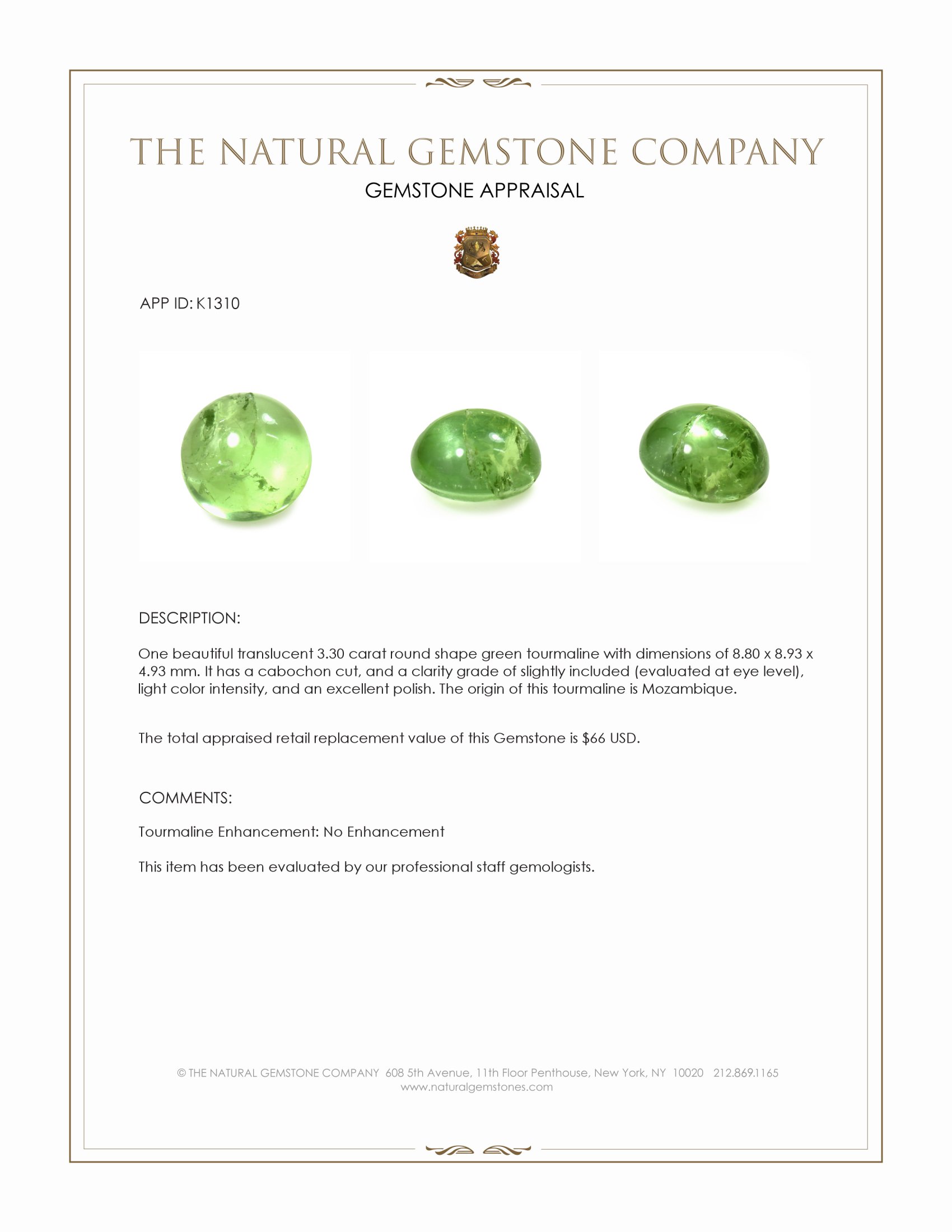 3.30 Ct. Cabochon Tourmaline from Mozambique