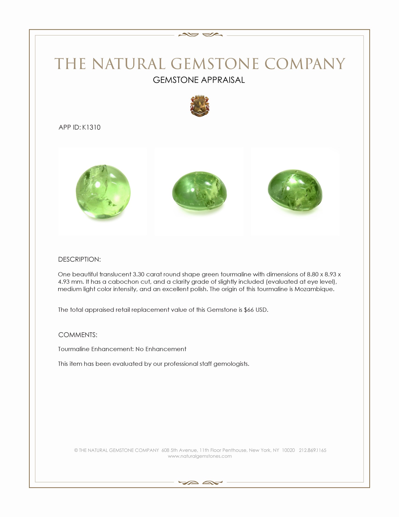 3.30 Ct. Cabochon Tourmaline from Mozambique