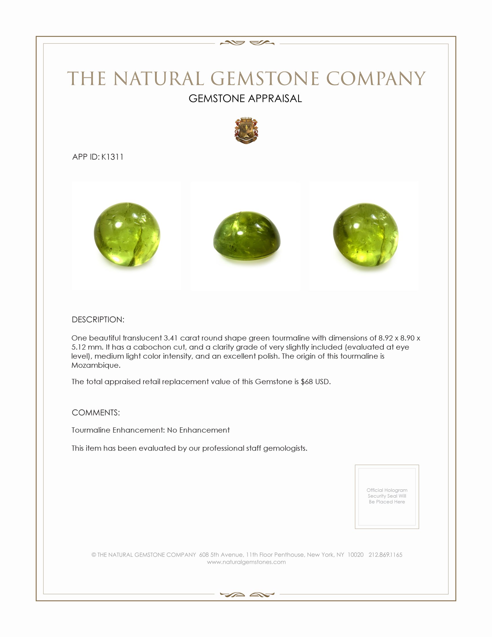 3.41 Ct. Cabochon Tourmaline from Mozambique