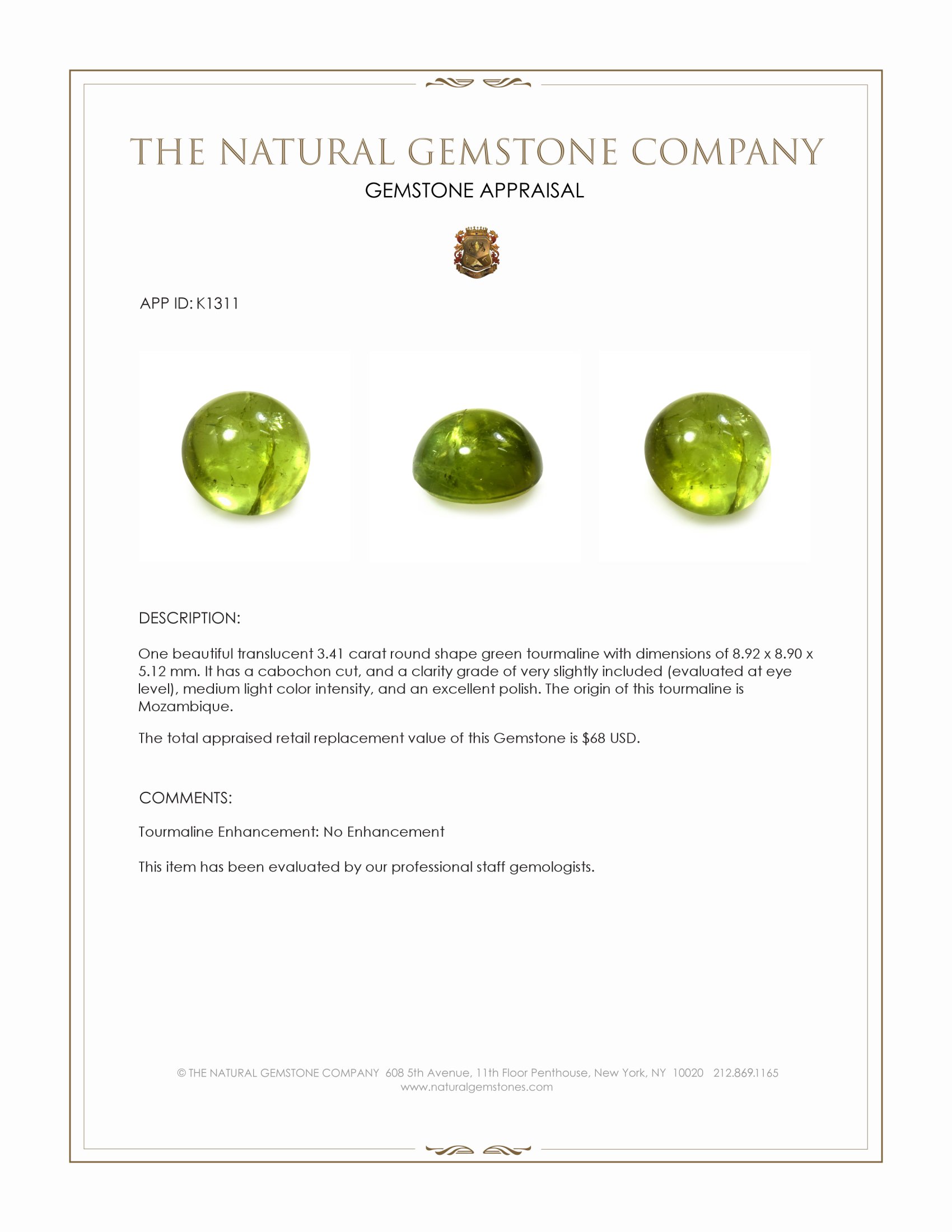 3.41 Ct. Cabochon Tourmaline from Mozambique