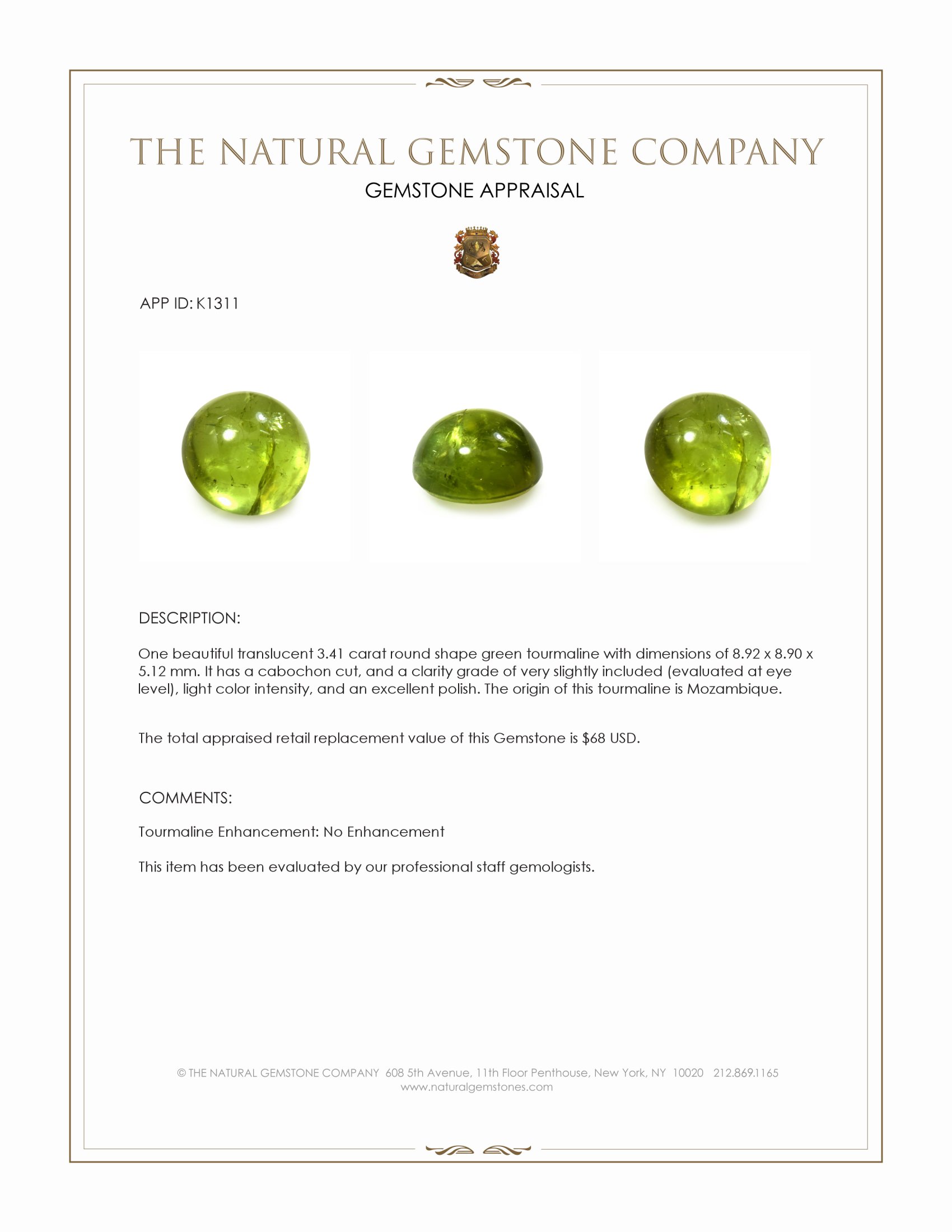 3.41 Ct. Cabochon Tourmaline from Mozambique