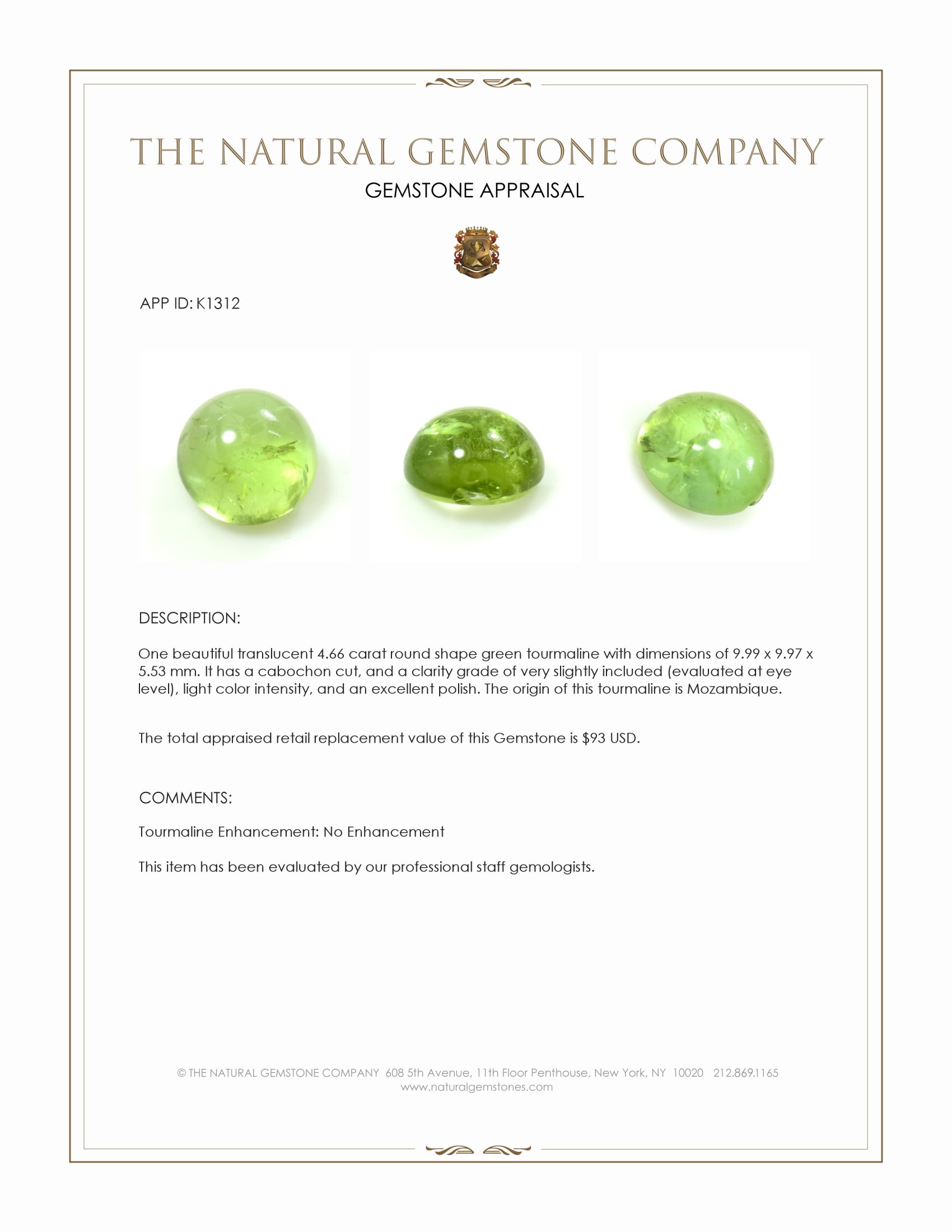 4.66 Ct. Cabochon Tourmaline from Mozambique