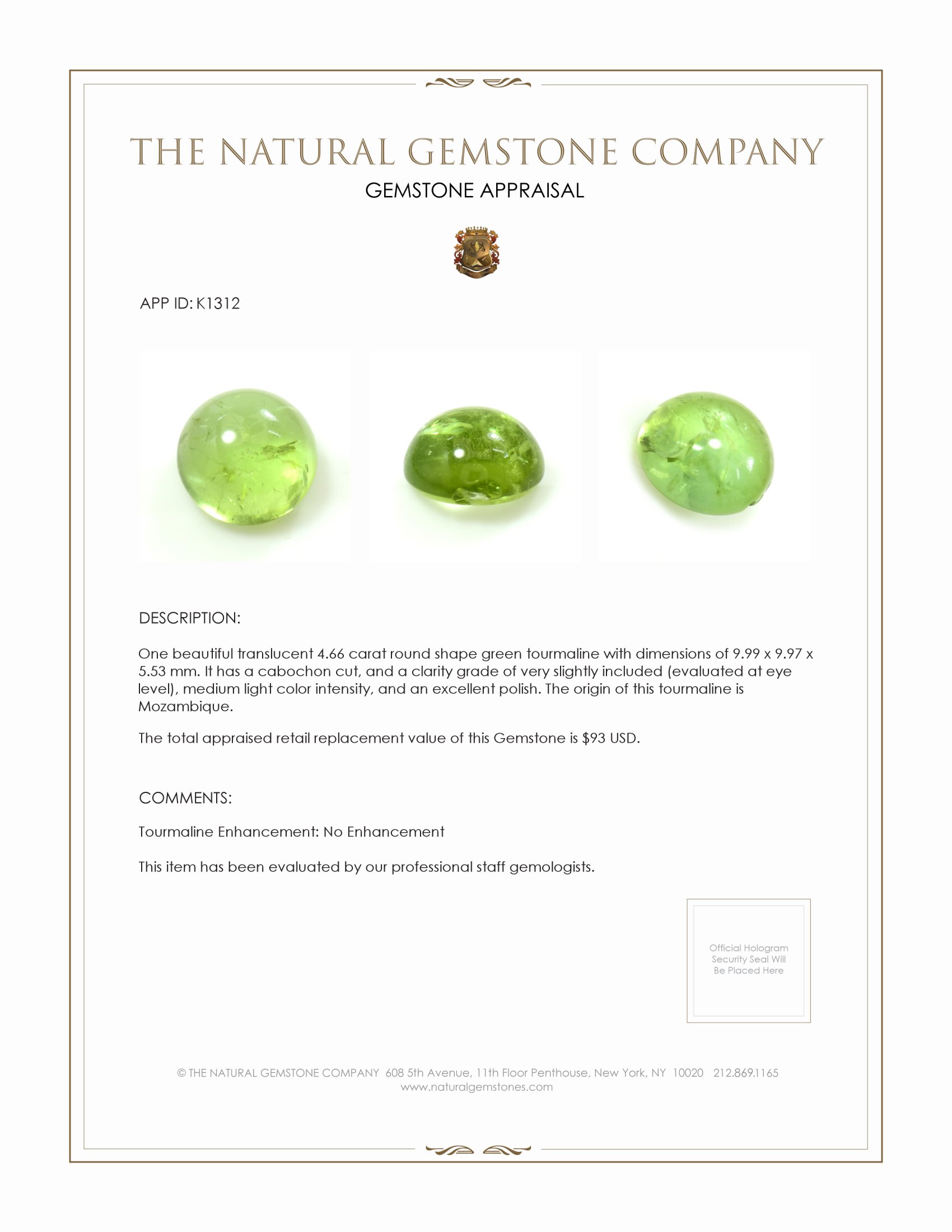 4.66 Ct. Cabochon Tourmaline from Mozambique