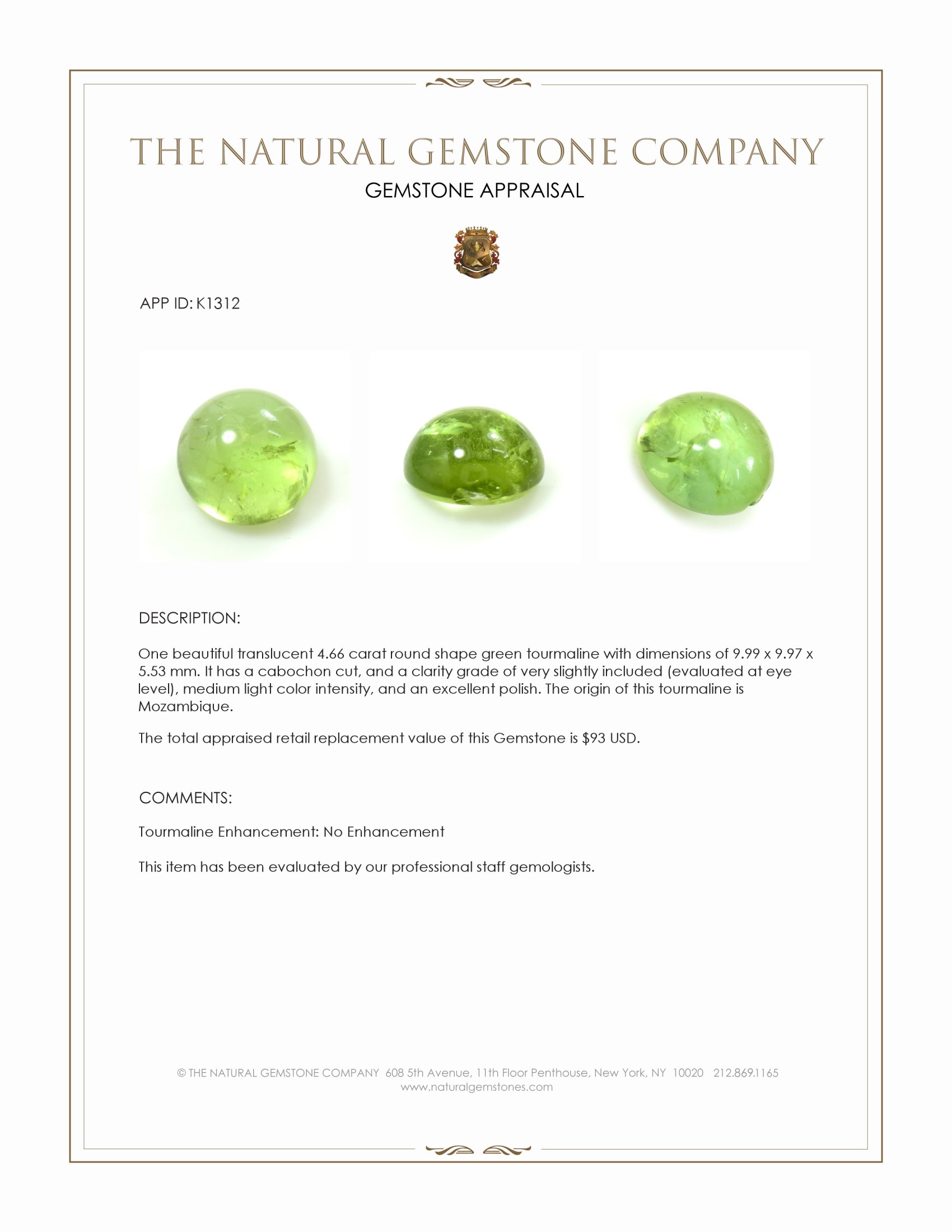 4.66 Ct. Cabochon Tourmaline from Mozambique